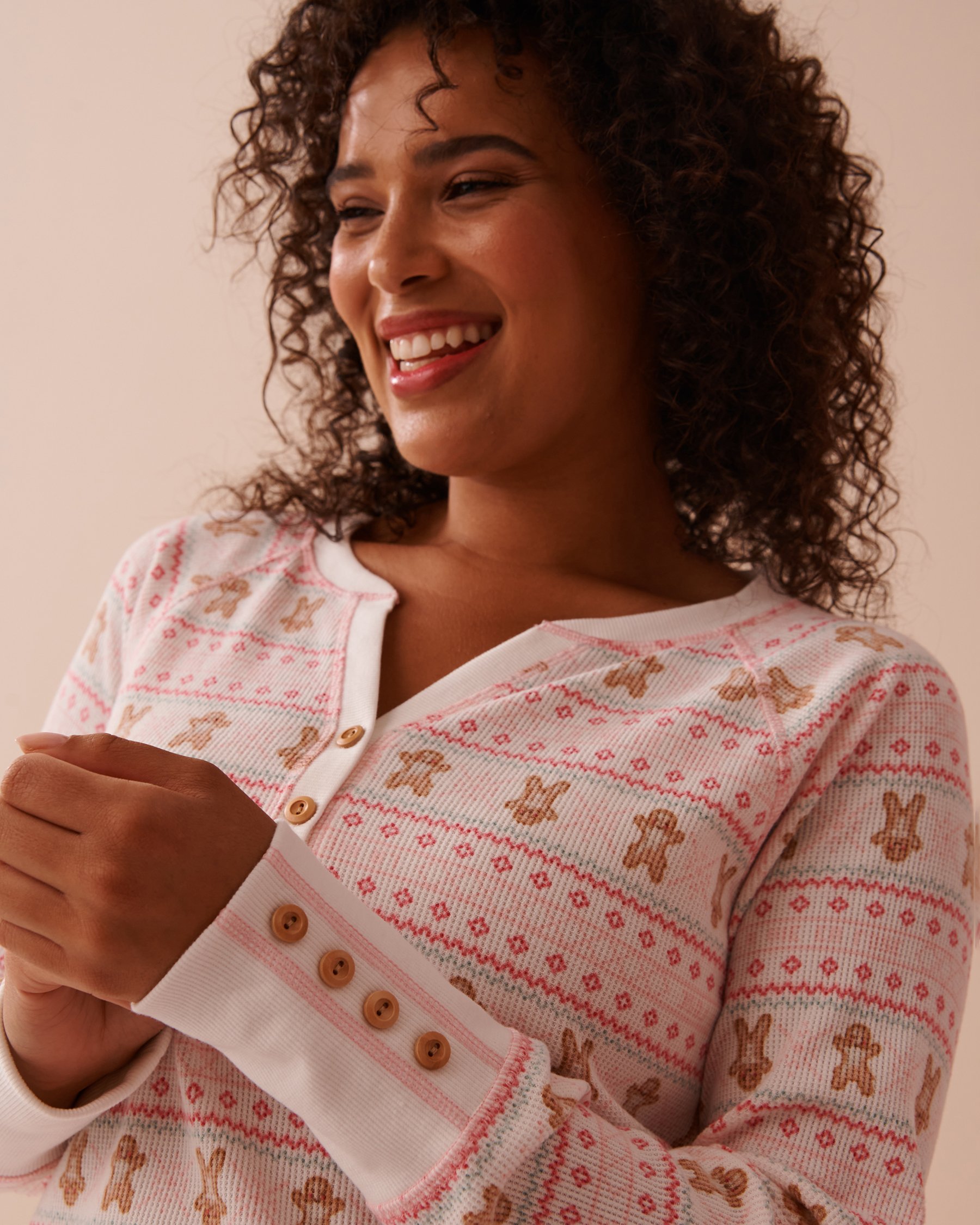LA VIE EN ROSE Gingerbread Print Waffle Knit Long Sleeve Sleepshirt Gingerbread/Fair Isle Print 40500387 - View3