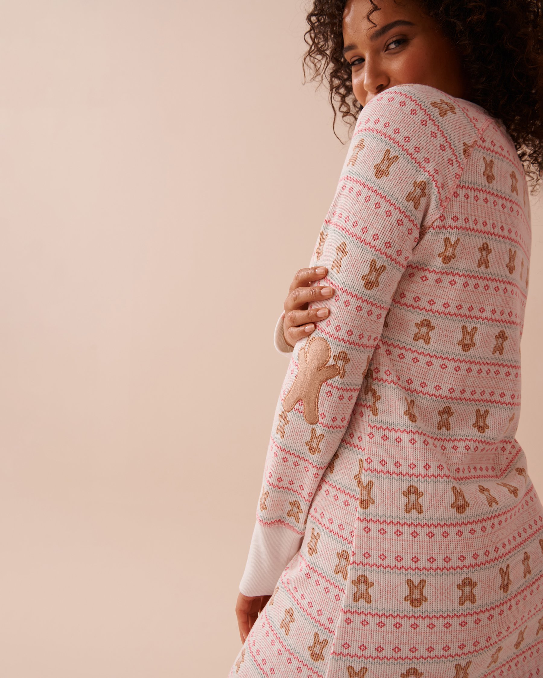 LA VIE EN ROSE Gingerbread Print Waffle Knit Long Sleeve Sleepshirt Gingerbread/Fair Isle Print 40500387 - View4