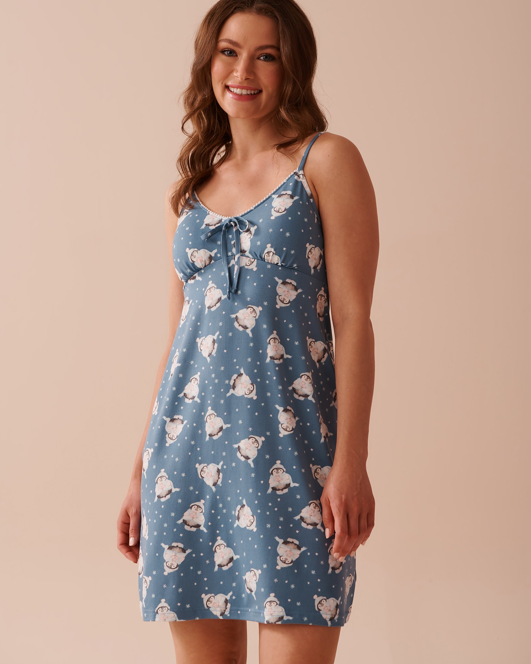 LA VIE EN ROSE Nuisette ultra douce à imprimé pingouin Pingouin/Bleu 40500391 - Voir1