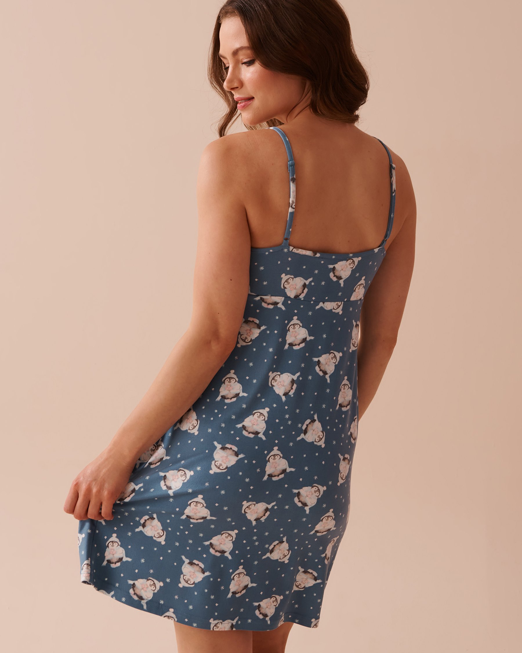 LA VIE EN ROSE Nuisette ultra douce à imprimé pingouin Pingouin/Bleu 40500391 - Voir2