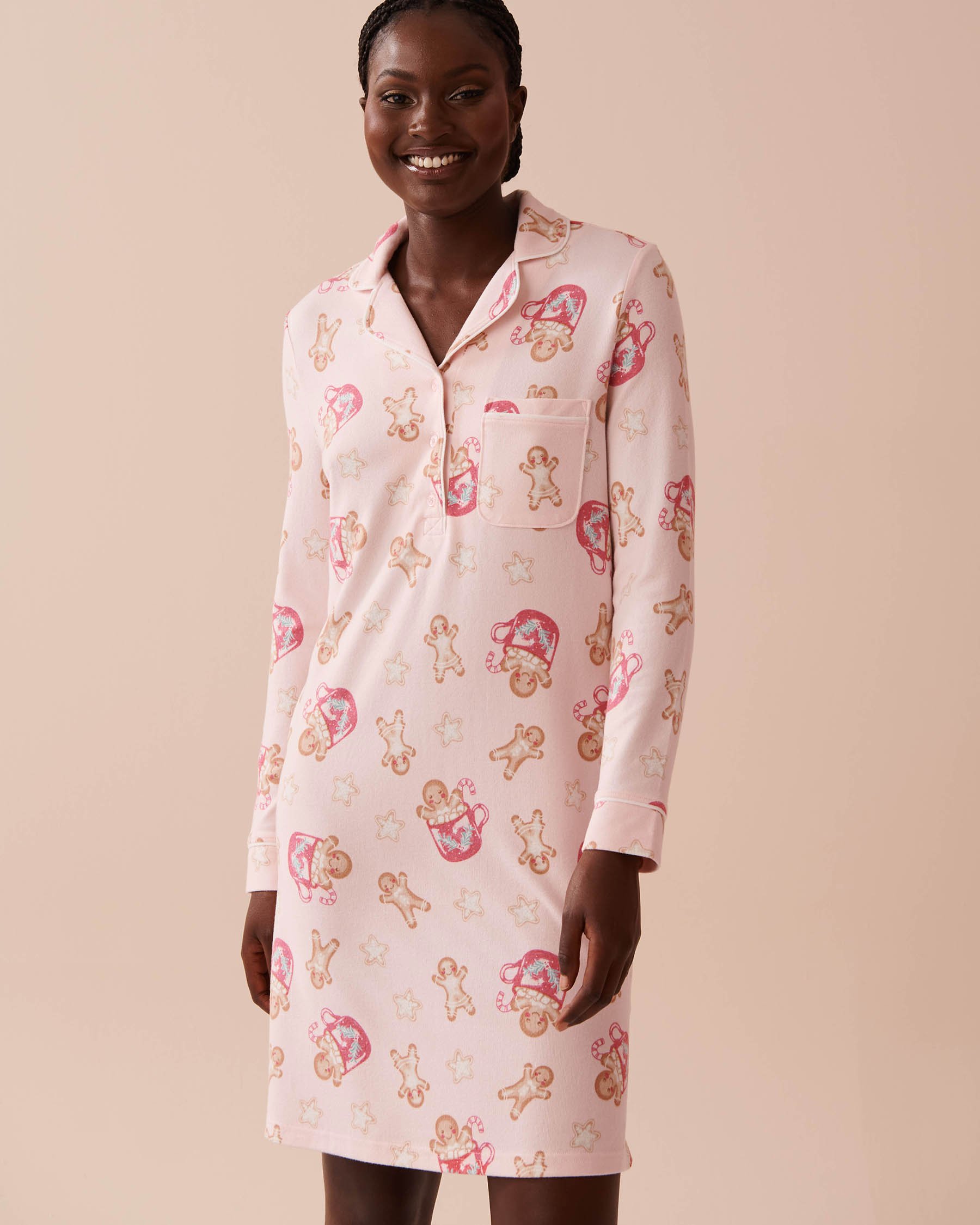 LA VIE EN ROSE Gingerbread Print Recycled Fibers Sleepshirt Gingerbread/Fairy Pink 40500397 - View3