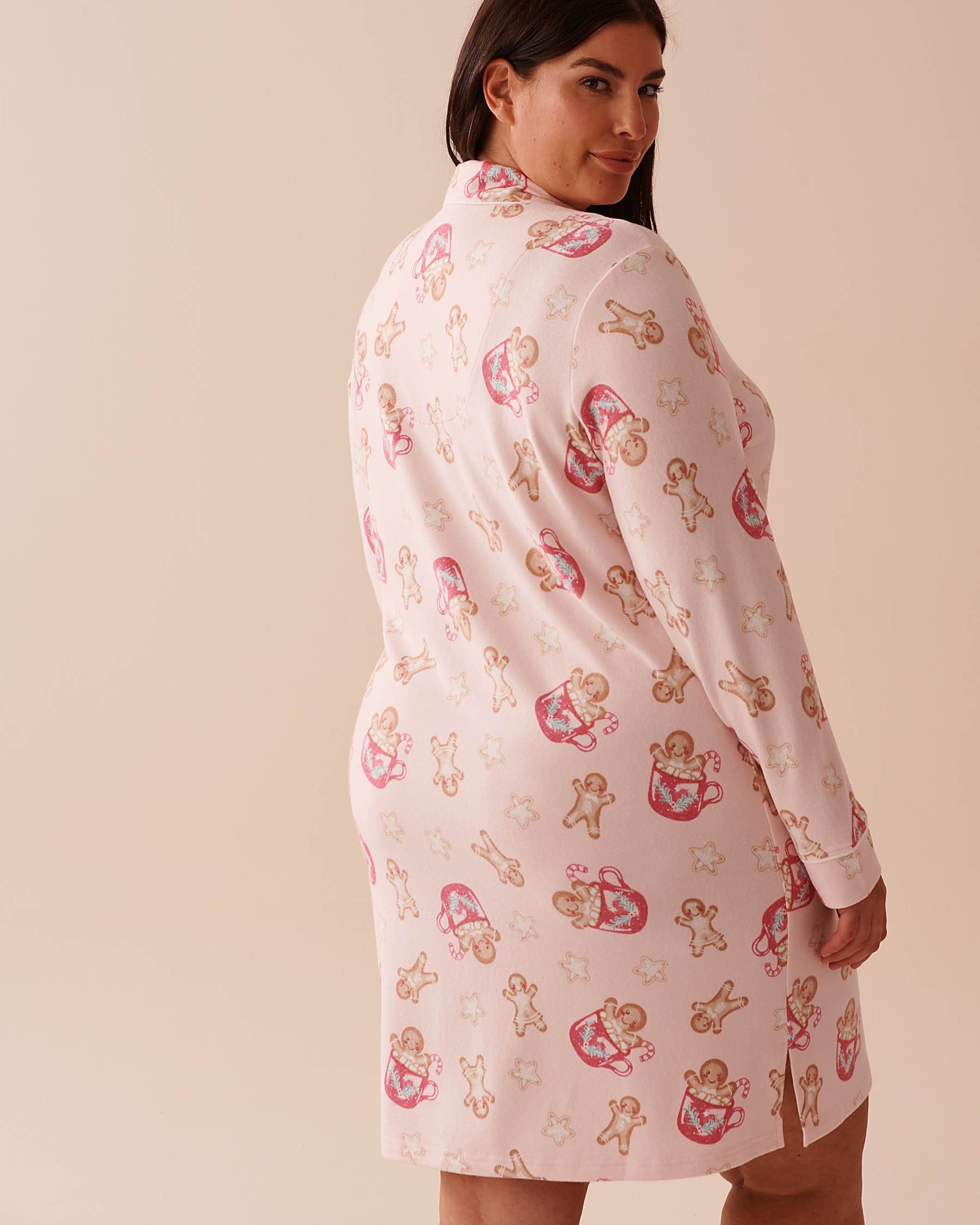 LA VIE EN ROSE Gingerbread Print Recycled Fibers Sleepshirt Gingerbread/Fairy Pink 40500397 - View5