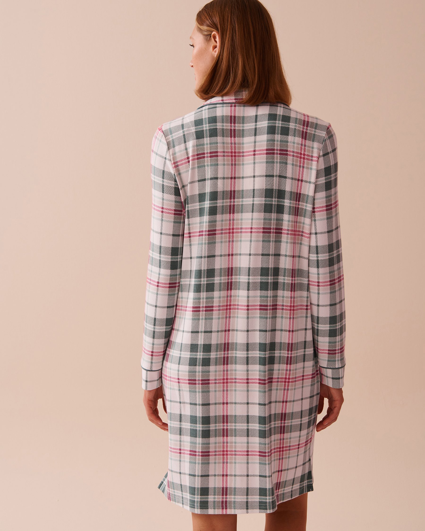 LA VIE EN ROSE Recycled Fibers Plaid Sleepshirt Green & White Plaid 40500399 - View2