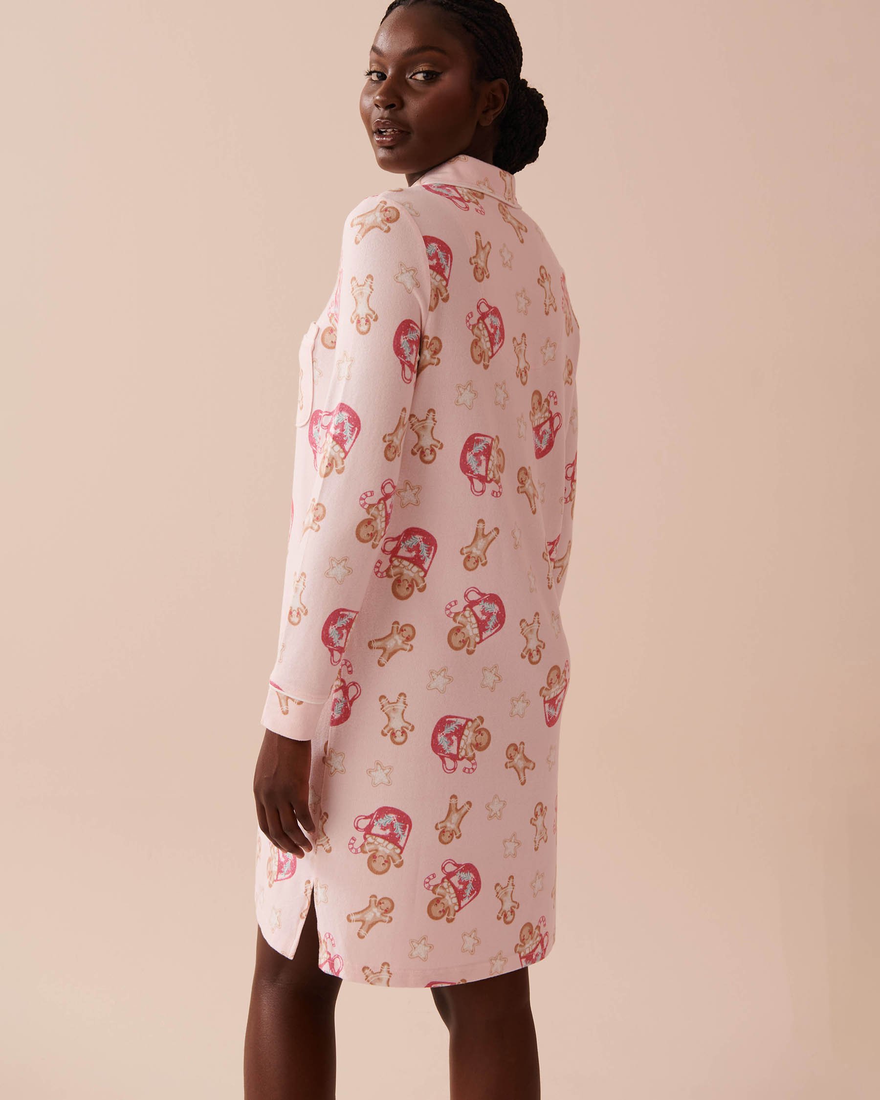 LA VIE EN ROSE Gingerbread Print Recycled Fibers Sleepshirt Gingerbread/Fairy Pink 40500397 - View2