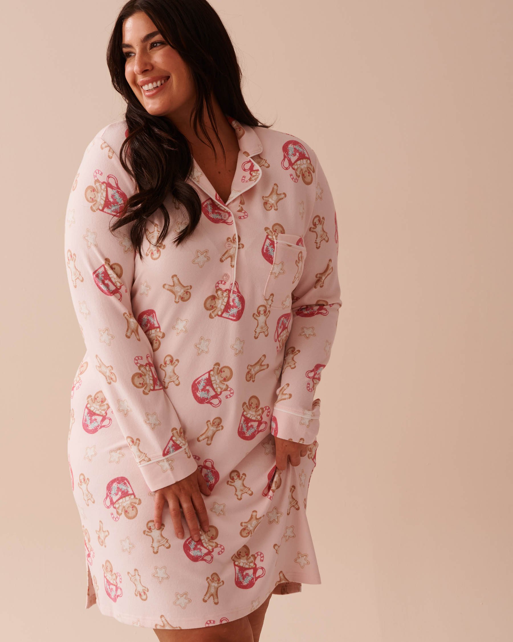 LA VIE EN ROSE Gingerbread Print Recycled Fibers Sleepshirt Gingerbread/Fairy Pink 40500397 - View4