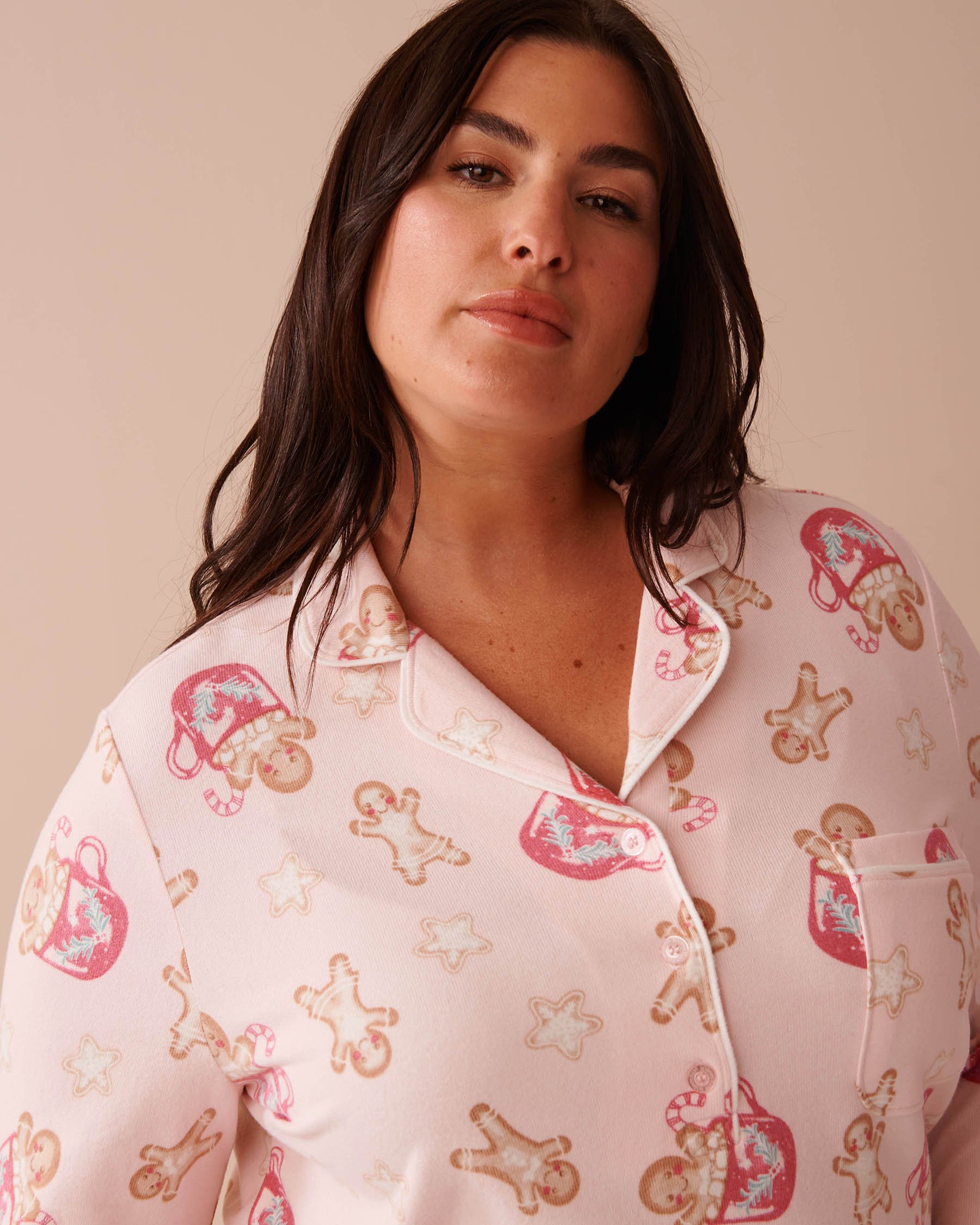 LA VIE EN ROSE Gingerbread Print Recycled Fibers Sleepshirt Gingerbread/Fairy Pink 40500397 - View6
