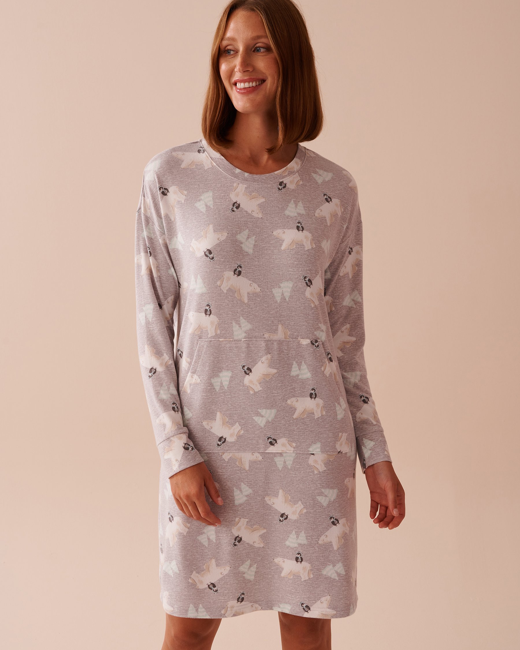 LA VIE EN ROSE Polar Bear Print Recycled Fibers Sleepshirt Polar Bear/Grey 40500398 - View1