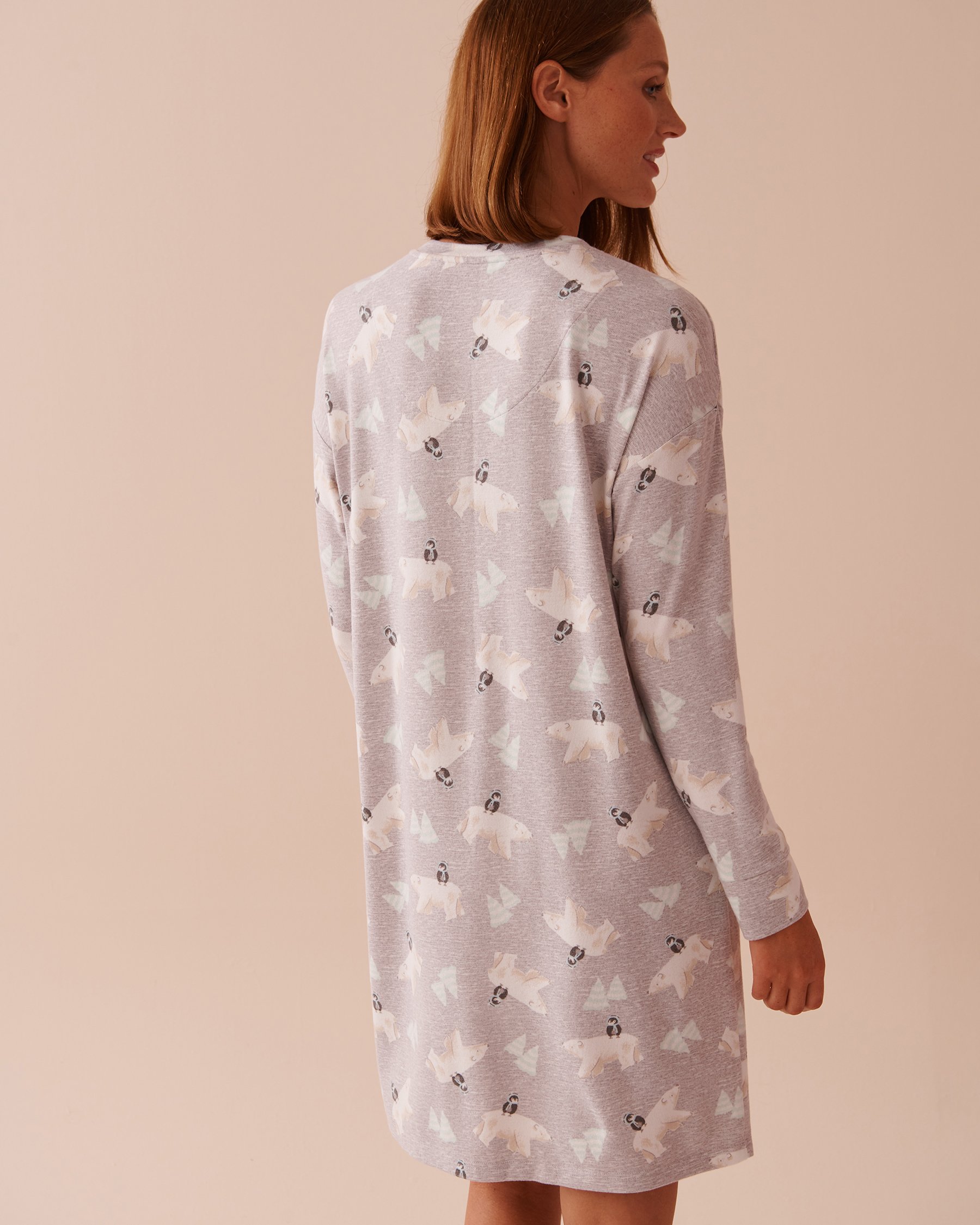 LA VIE EN ROSE Polar Bear Print Recycled Fibers Sleepshirt Polar Bear/Grey 40500398 - View2