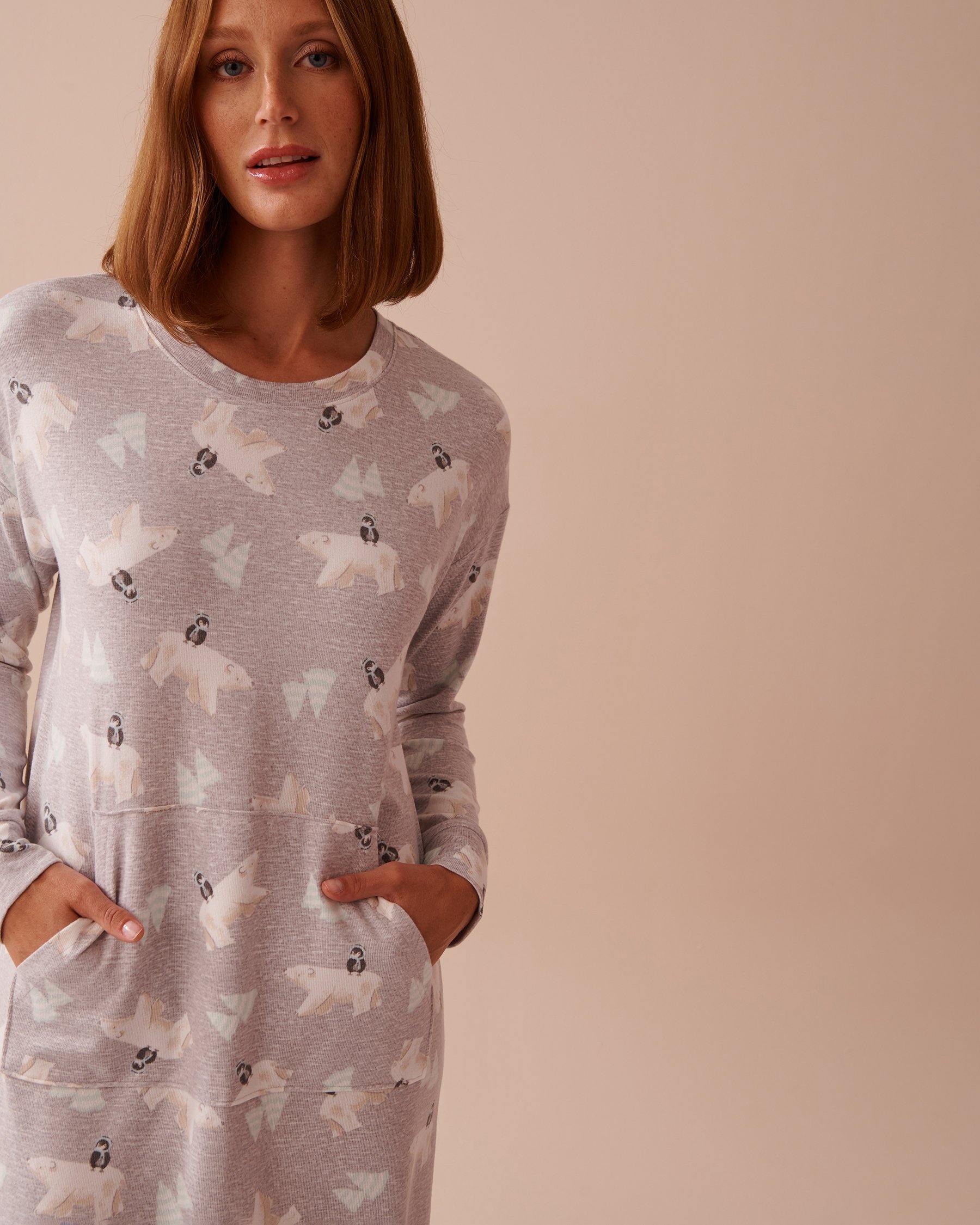 LA VIE EN ROSE Polar Bear Print Recycled Fibers Sleepshirt Polar Bear/Grey 40500398 - View3