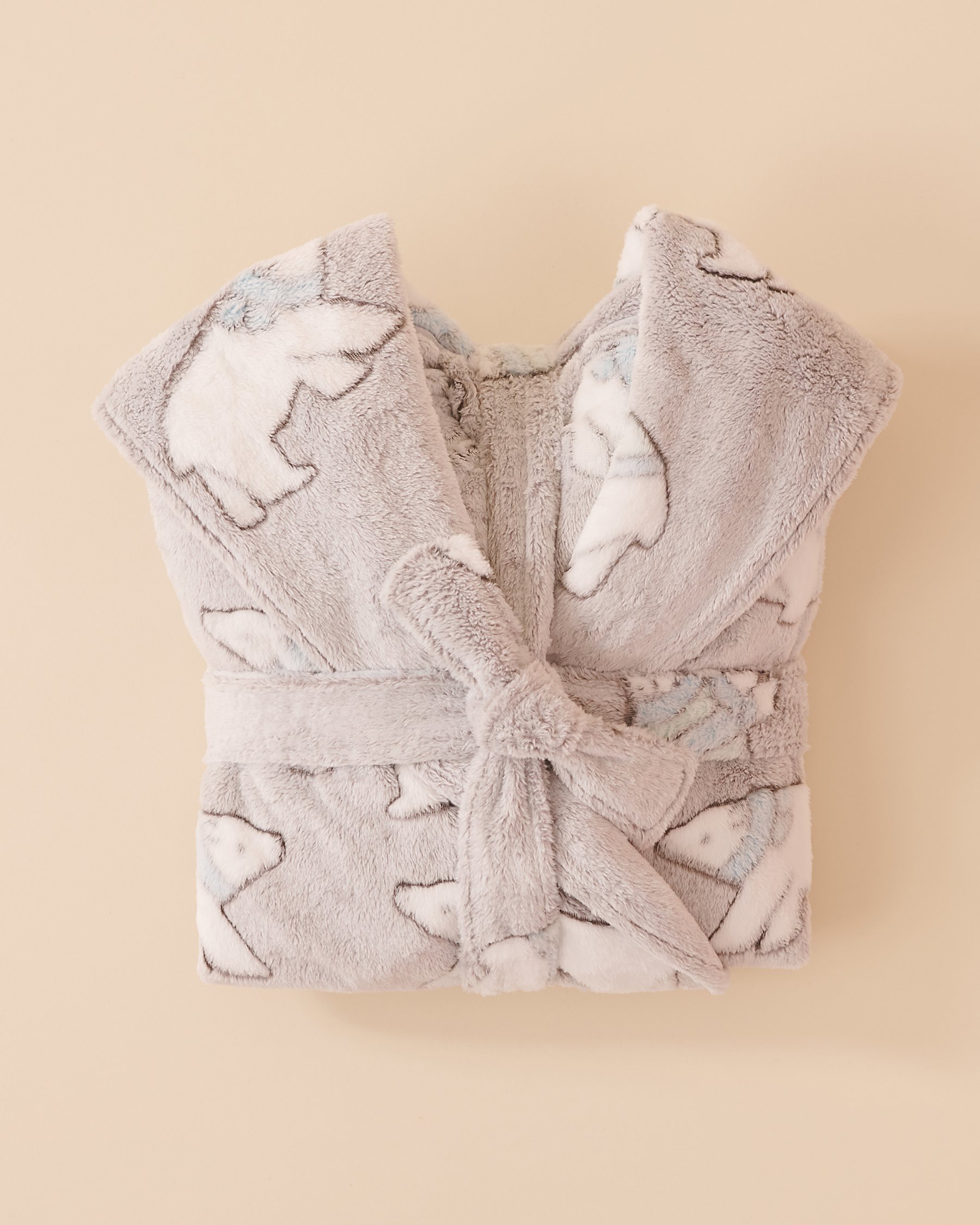 LA VIE EN ROSE Polar Bear Print Soft Plush Hooded Robe Polar Bear/Grey 40600194 - View2