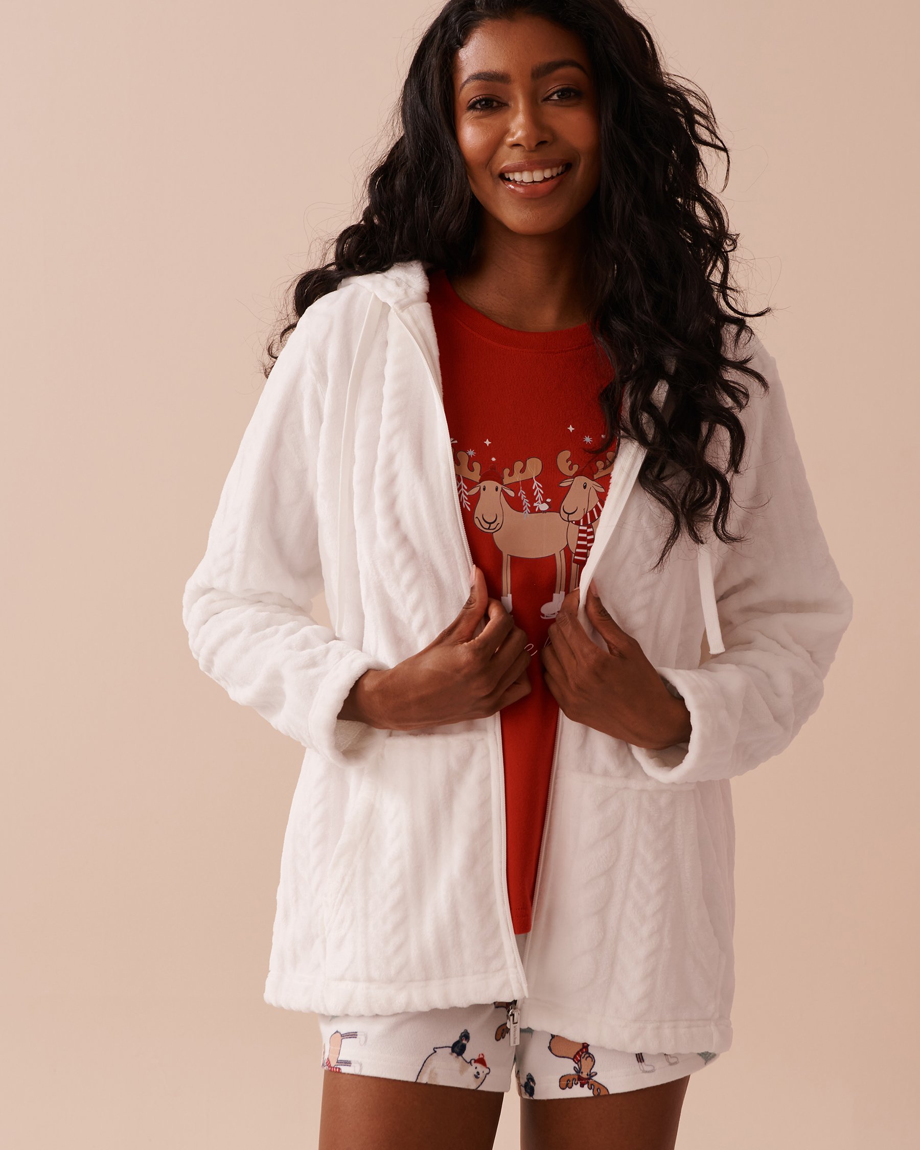 LA VIE EN ROSE Recycled Fibers Cable Effect Soft Hooded Cardigan Snow White 40600189 - View4