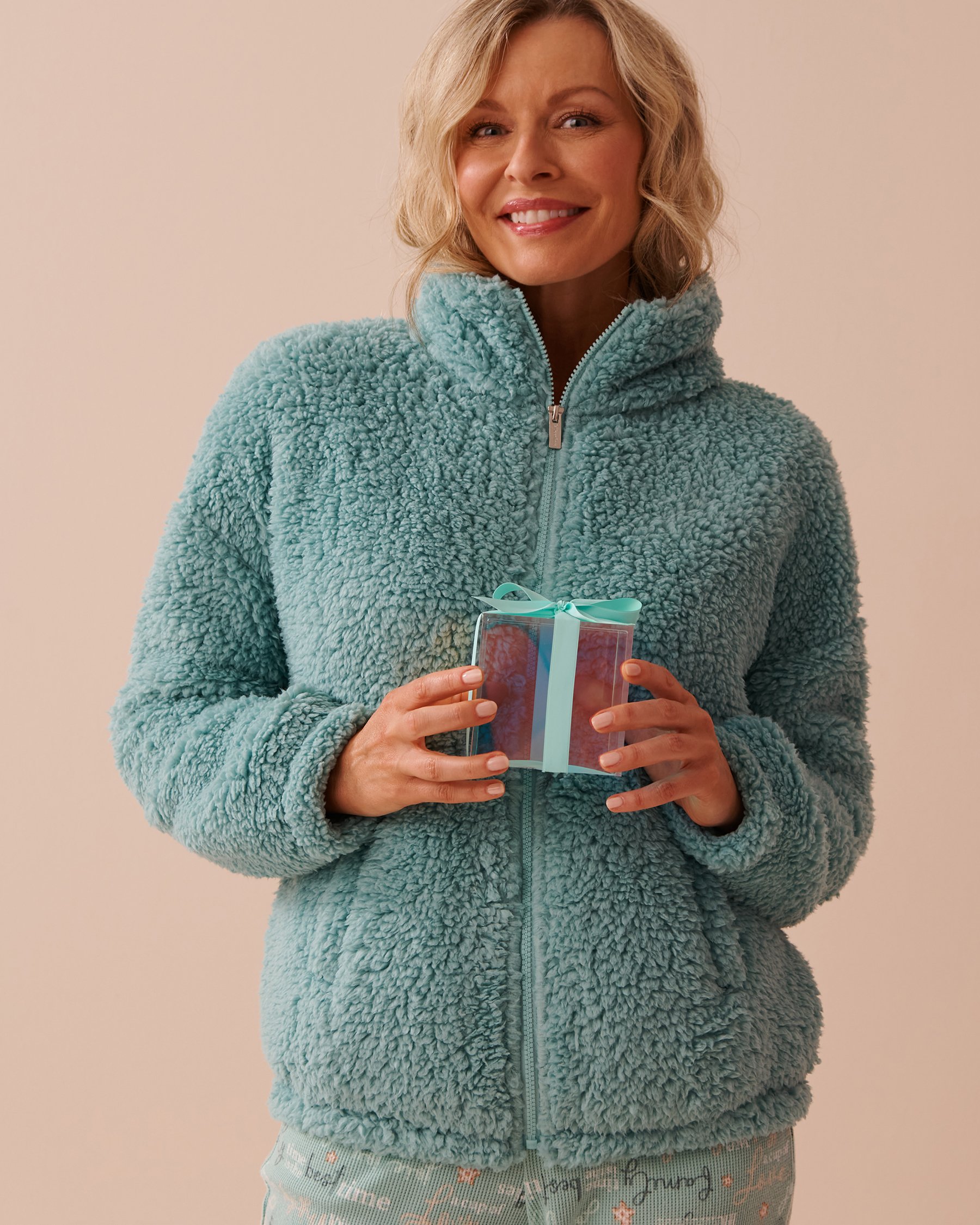 LA VIE EN ROSE Cardigan en sherpa Bleu apaisant 40600191 - View1