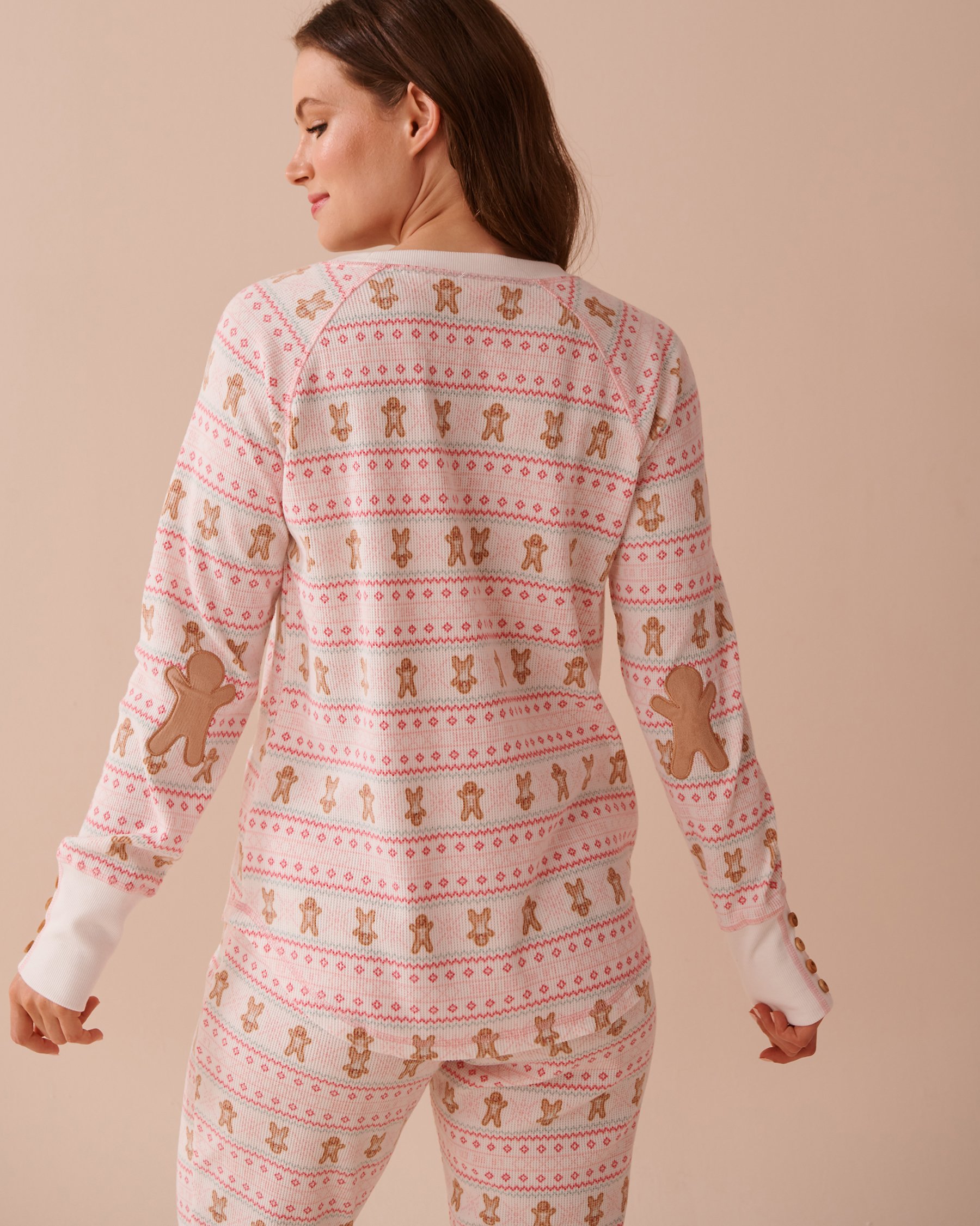 LA VIE EN ROSE Gingerbread Print Waffle Knit Long Sleeve Shirt Gingerbread/Fair Isle Print 40100641 - View8