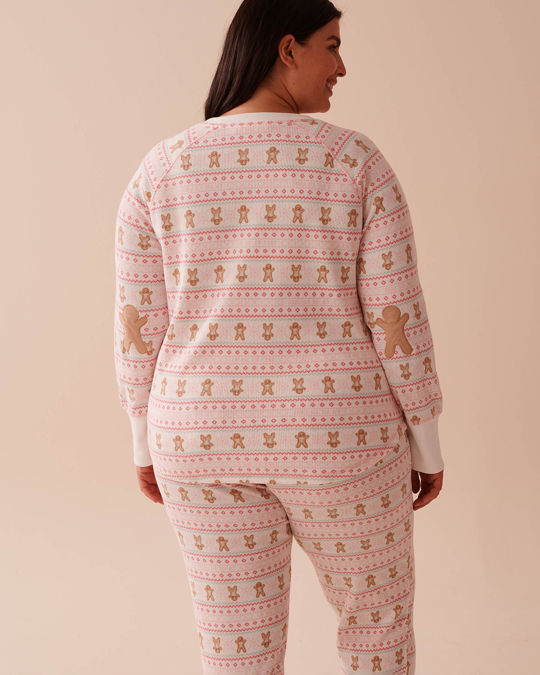 LA VIE EN ROSE Gingerbread Print Waffle Knit Long Sleeve Shirt Gingerbread/Fair Isle Print 40100641 - View6