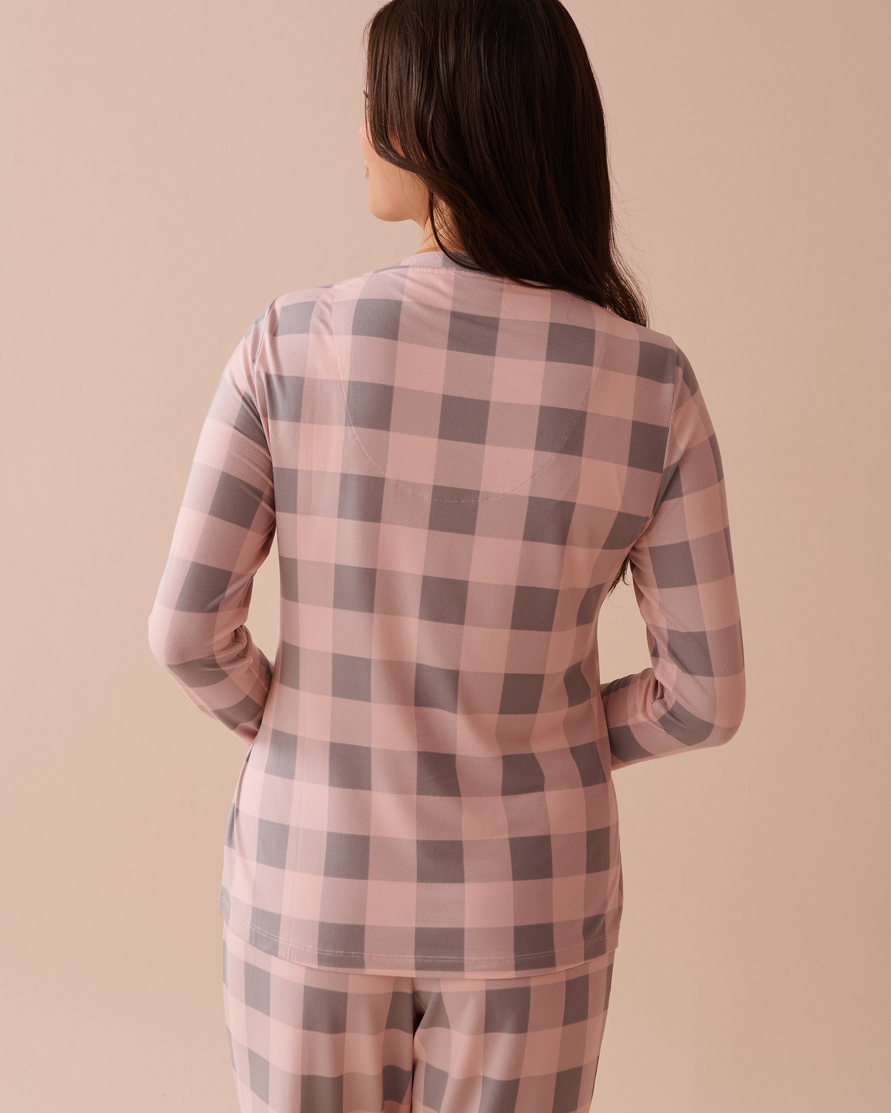 LA VIE EN ROSE Pink Plaid Super Soft V-neck Button-front Top Fairy Pink Plaid 40100645 - View2