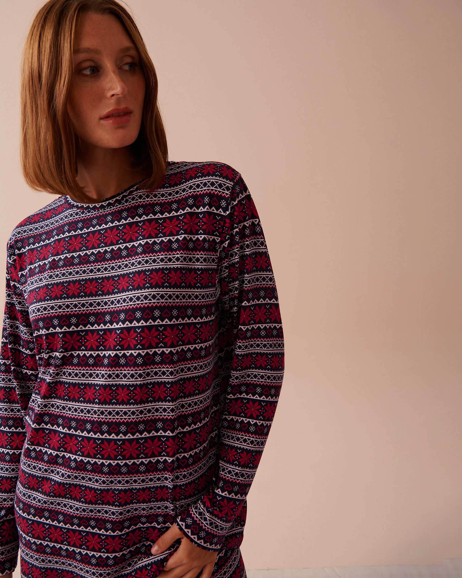 LA VIE EN ROSE Fair Isle Print Super Soft Long Sleeve Shirt Red Fair Isle Print 40100646 - View4