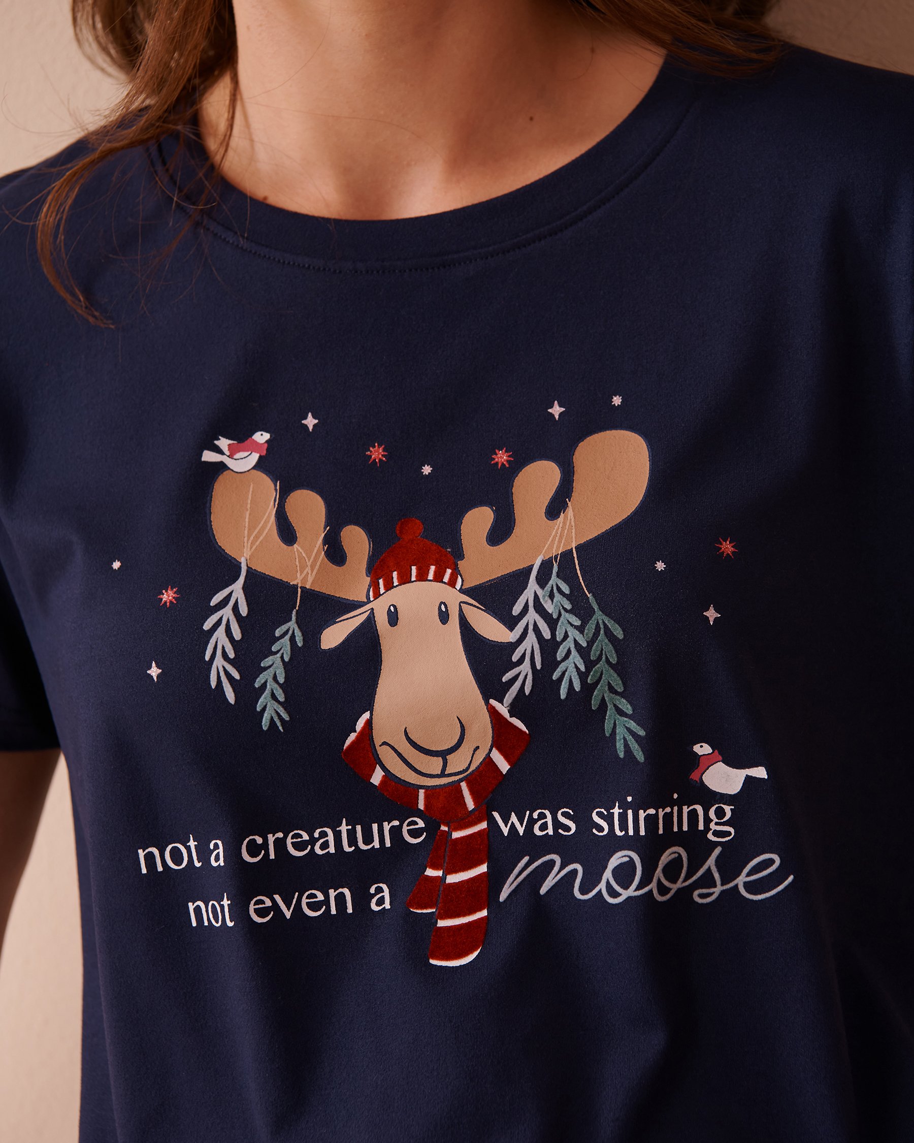 LA VIE EN ROSE Moose Print Super Soft Crew Neck T-shirt Evening Blue 40100654 - View3