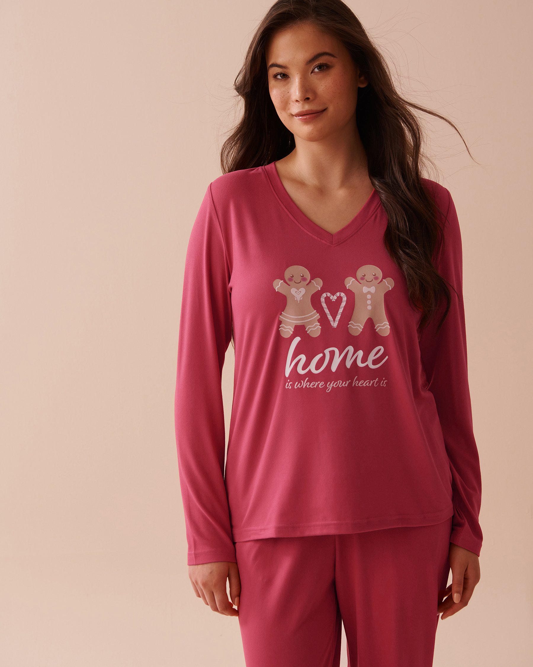 LA VIE EN ROSE Chandail manches longues ultra doux à imprimé pain d'épices Rouge cerise 40100656 - Voir1