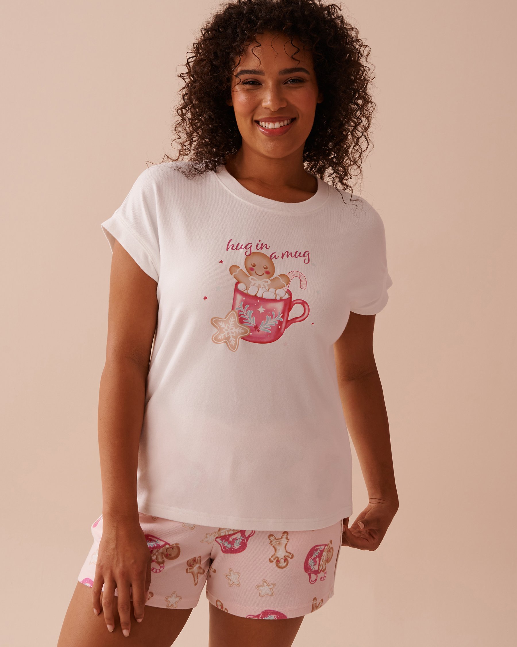 LA VIE EN ROSE T-shirt en fibres recyclées imprimé pain d'épices Blanc neige 40100663 - View1