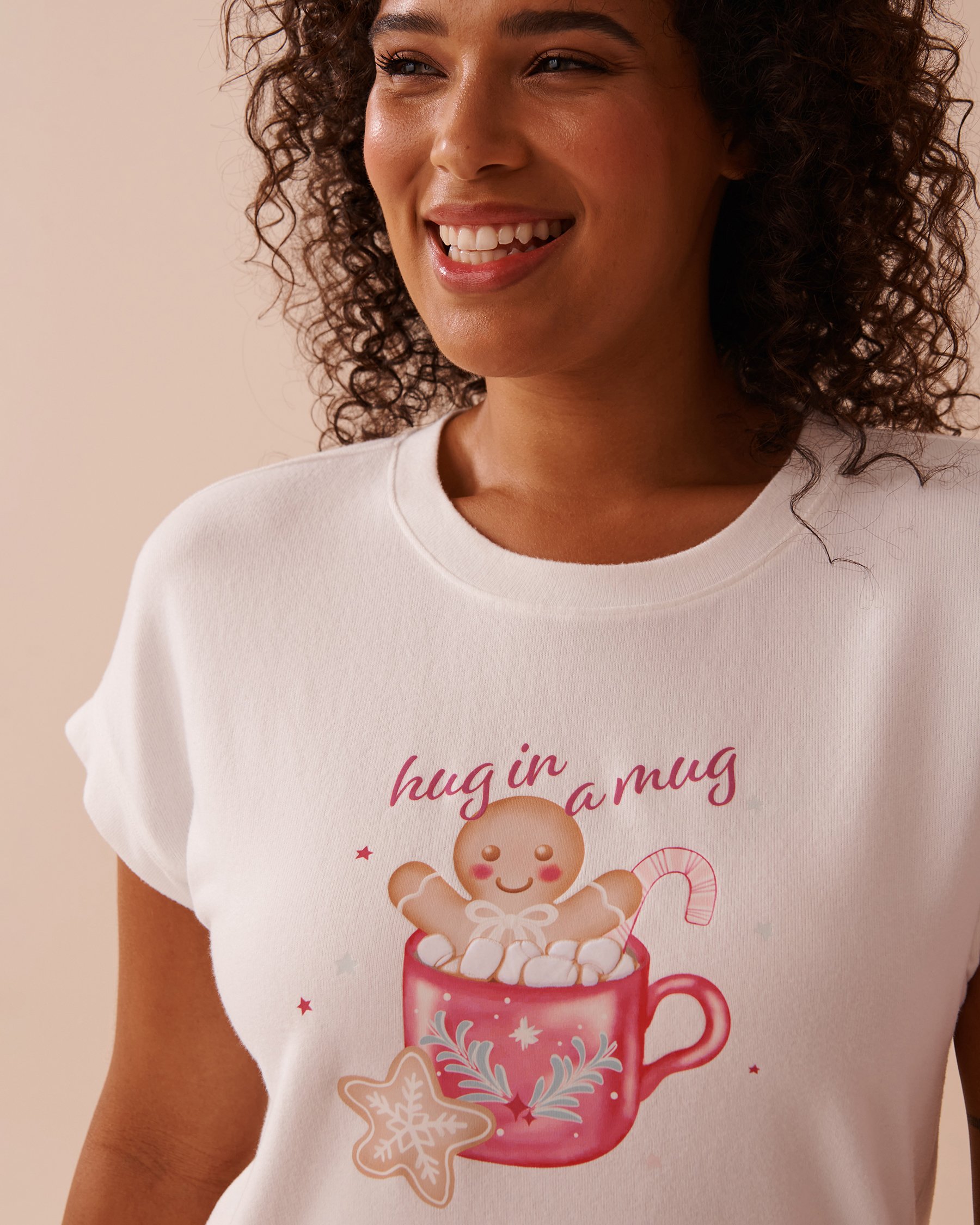 LA VIE EN ROSE T-shirt en fibres recyclées imprimé pain d'épices Blanc neige 40100663 - View3