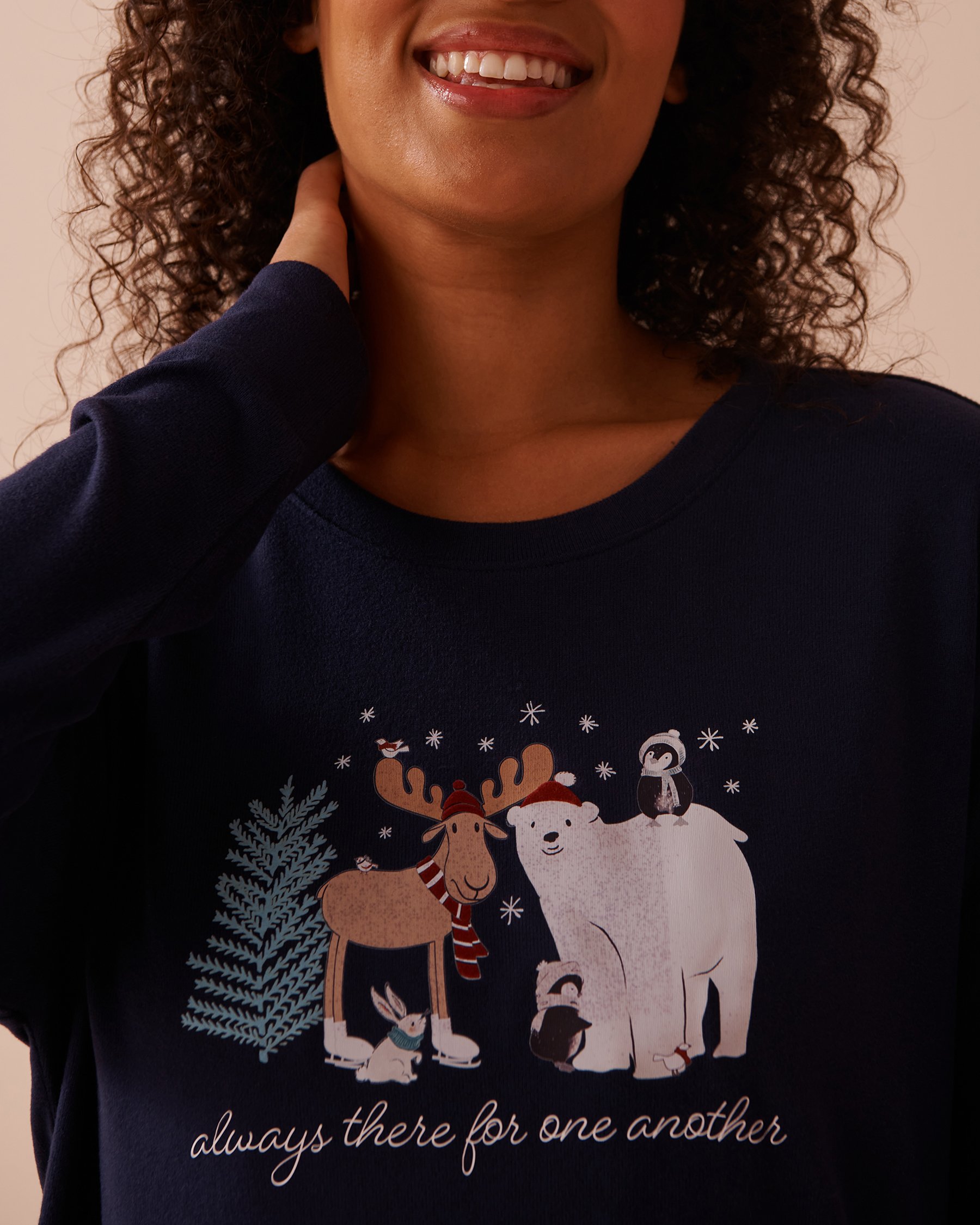 LA VIE EN ROSE Chandail manches longues en fibres recyclées imprimé animaux Bleu nuit 40100665 - Voir5