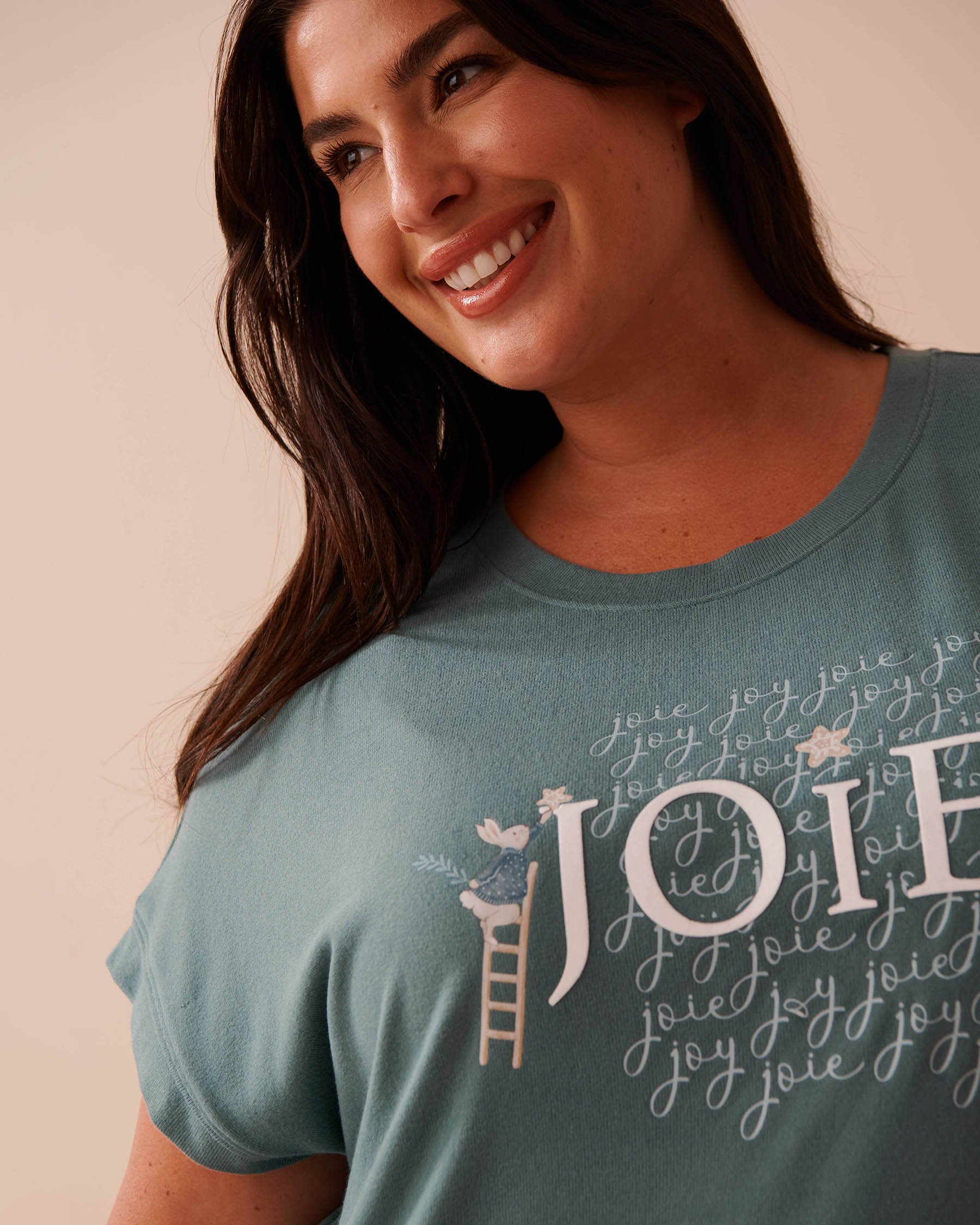 LA VIE EN ROSE T-shirt en fibres recyclées imprimé lapin Vert forêt 40100667 - Voir3