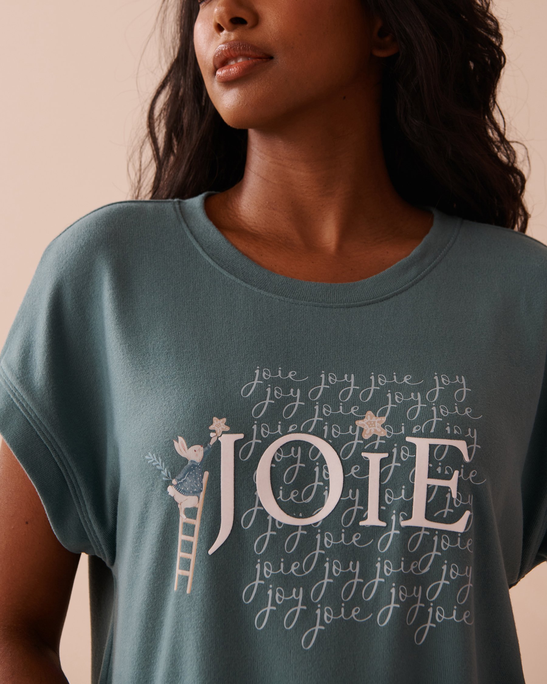 LA VIE EN ROSE T-shirt en fibres recyclées imprimé lapin Vert forêt 40100667 - Voir6