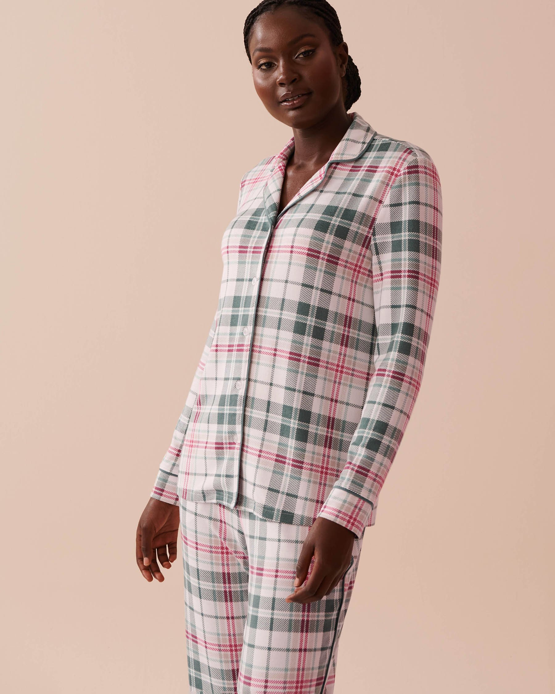 LA VIE EN ROSE Chemisier manches longues à carreaux en fibres recyclées Carreaux verts et blancs 40100668 - Voir1