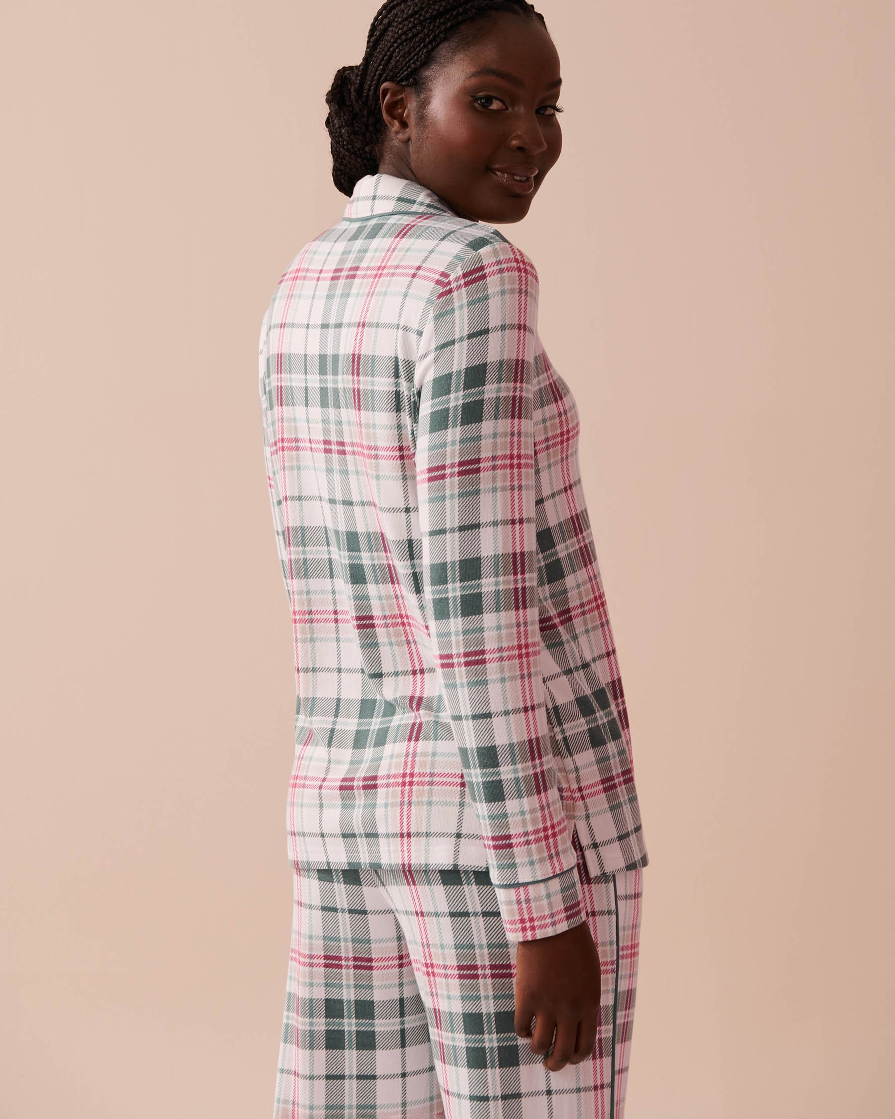 LA VIE EN ROSE Chemisier manches longues à carreaux en fibres recyclées Carreaux verts et blancs 40100668 - Voir2