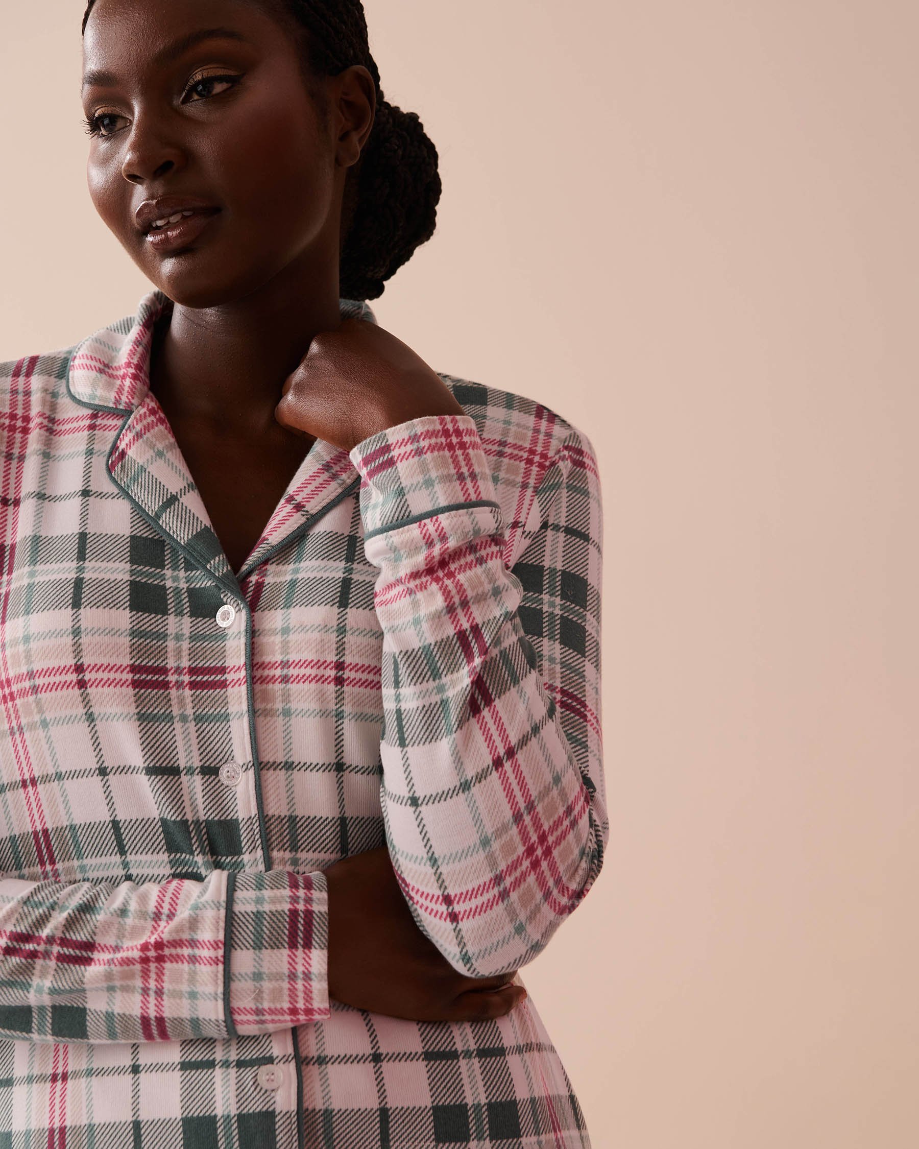 LA VIE EN ROSE Chemisier manches longues à carreaux en fibres recyclées Carreaux verts et blancs 40100668 - Voir3