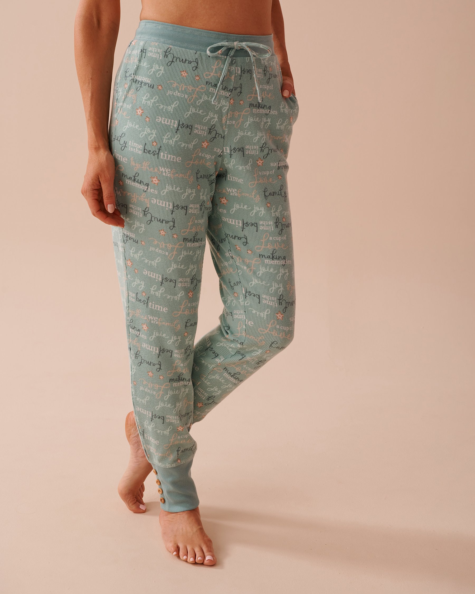 LA VIE EN ROSE Winter Print Waffle Knit Jogger Pajama Pants Soothing Blue 40200631 - View1