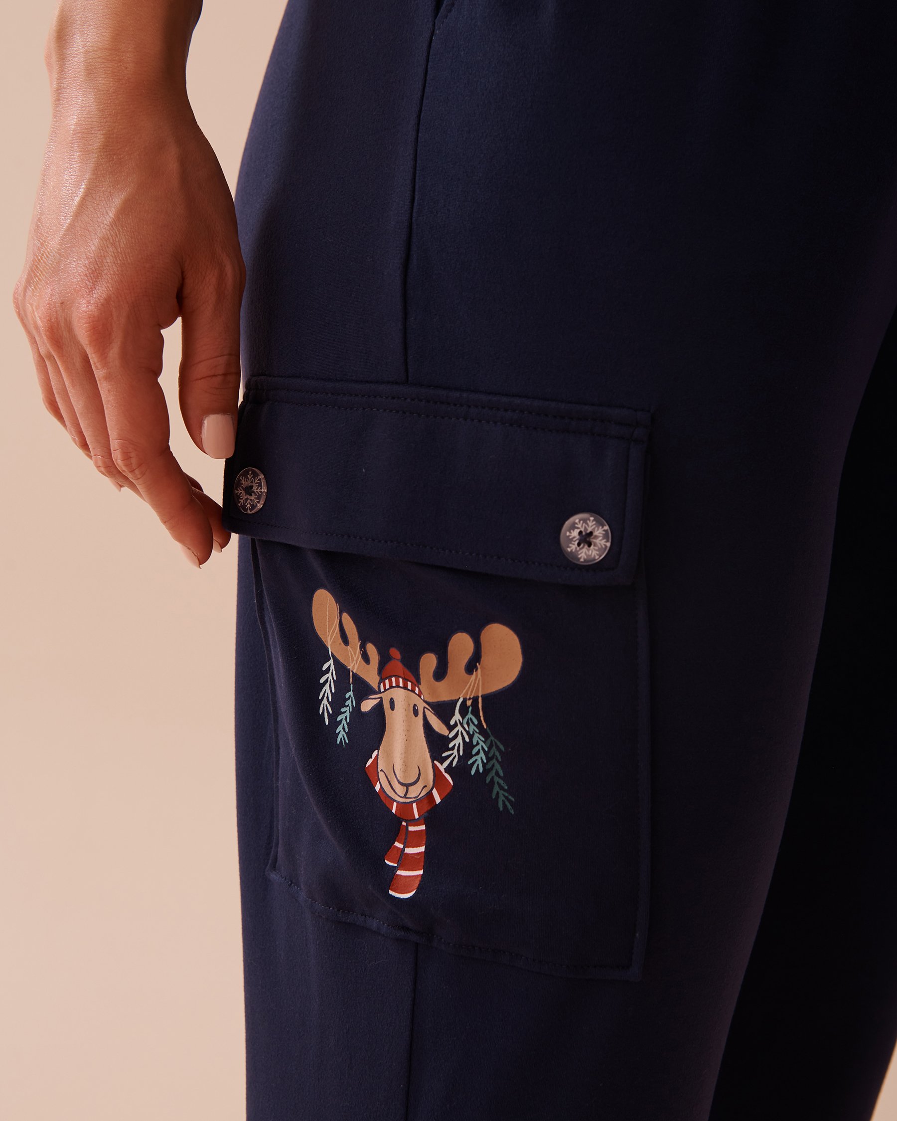 LA VIE EN ROSE Moose Print Super Soft Cargo Pajama Pants Evening Blue 40200643 - View2