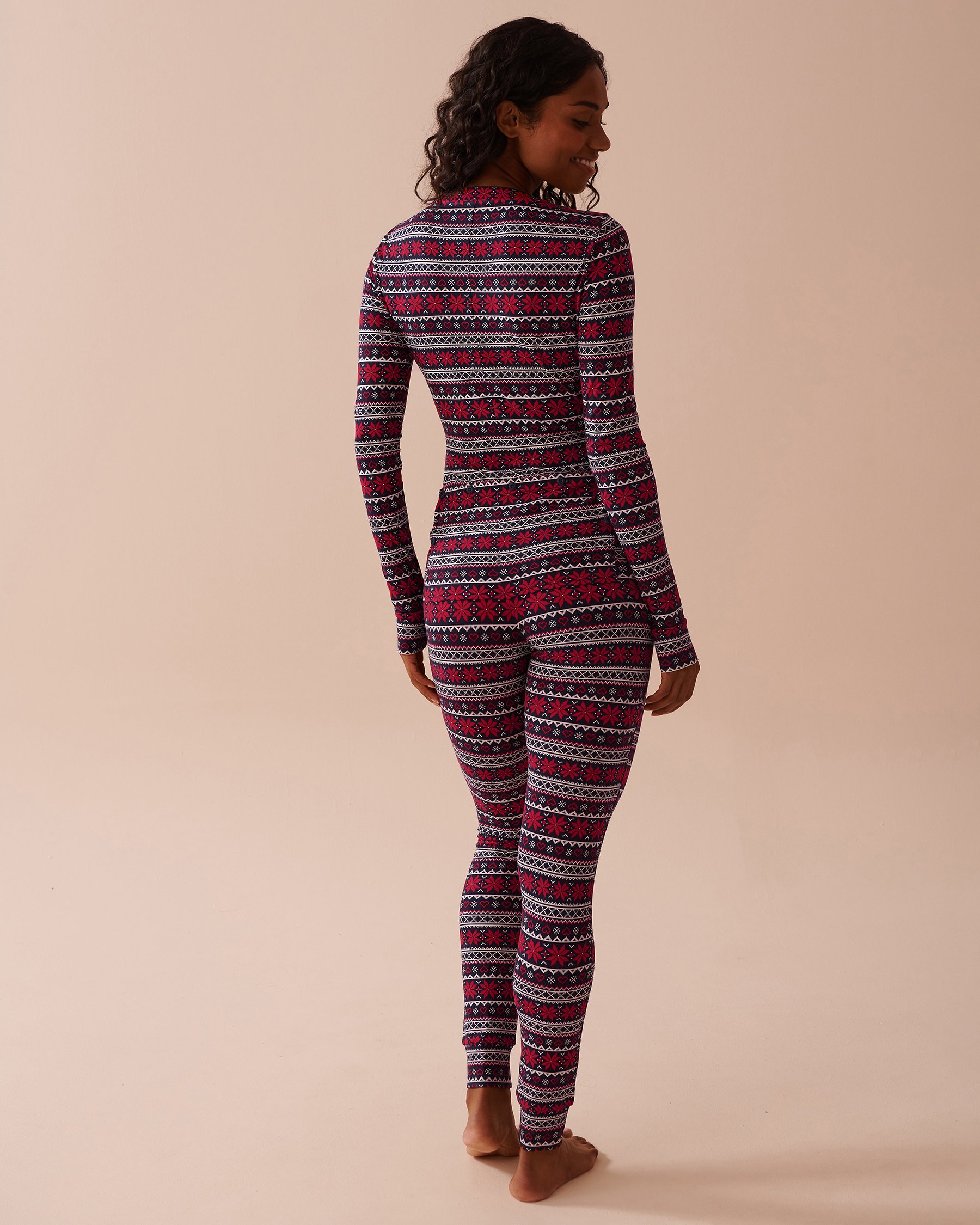 LA VIE EN ROSE Fair Isle Print Super Soft Jumpsuit Red Fair Isle Print 40300051 - View2