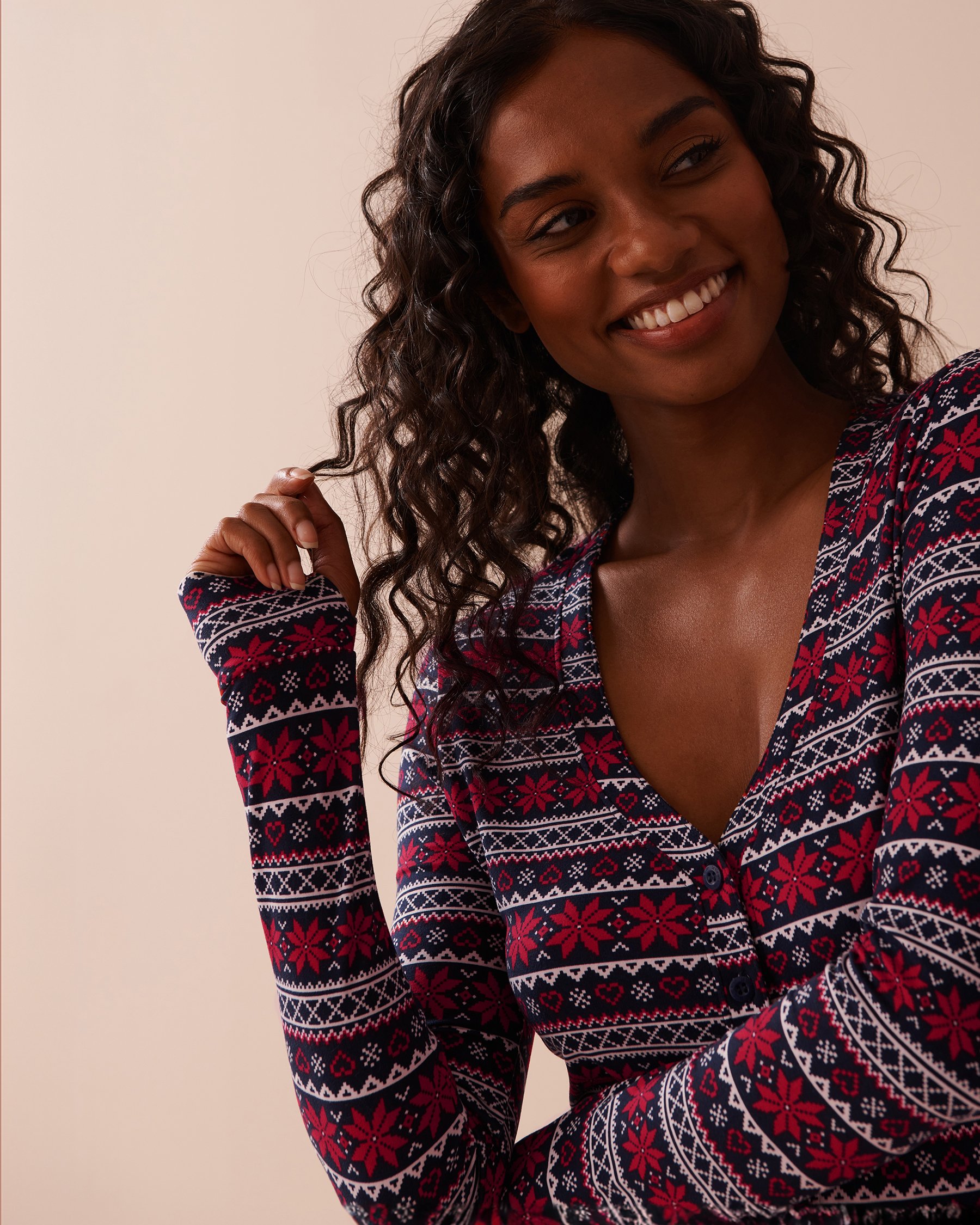 LA VIE EN ROSE Fair Isle Print Super Soft Jumpsuit Red Fair Isle Print 40300051 - View4