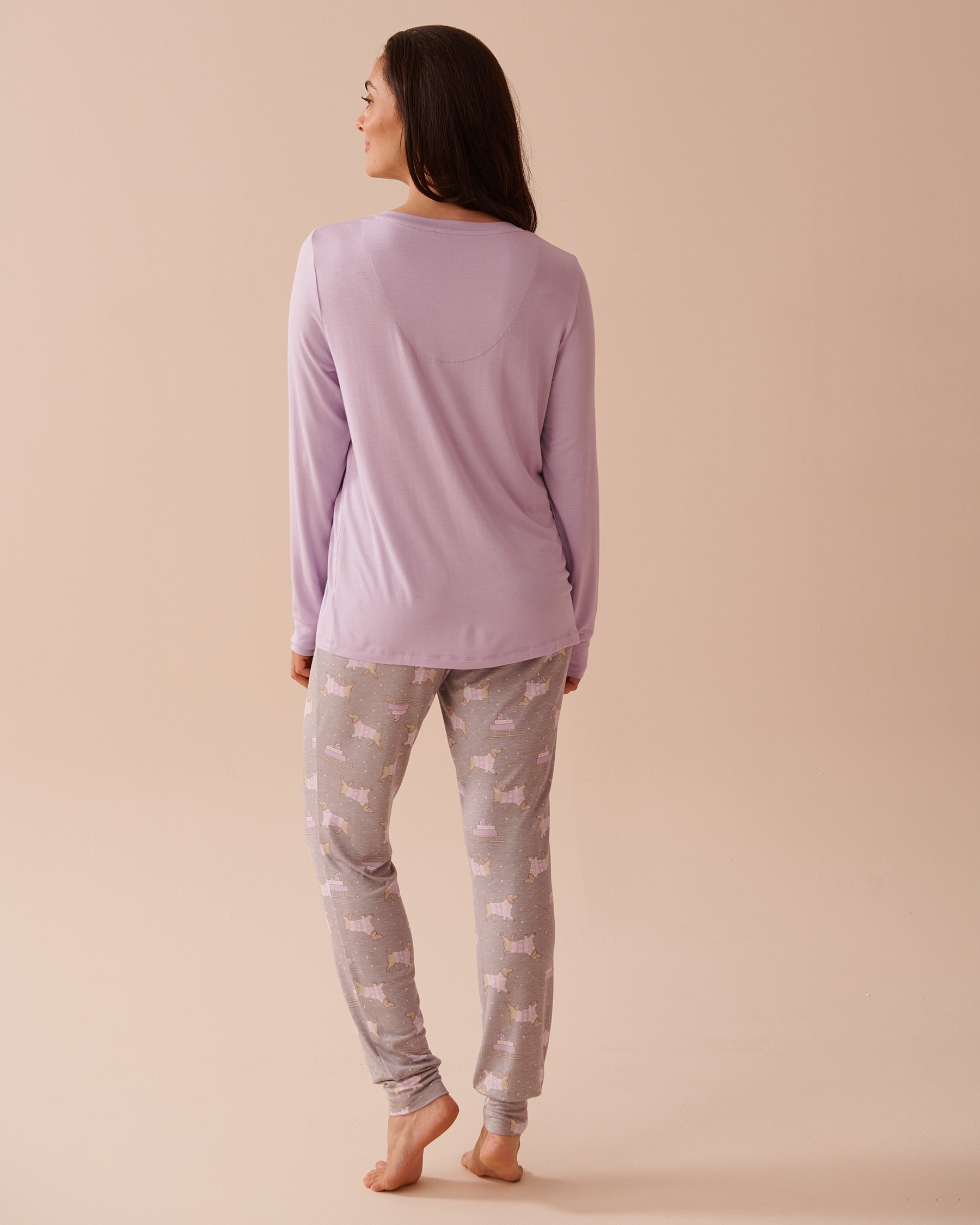 LA VIE EN ROSE Ensemble pyjama manches longues imprimé teckel Teckel/Lilas et gris 40400071 - Voir2