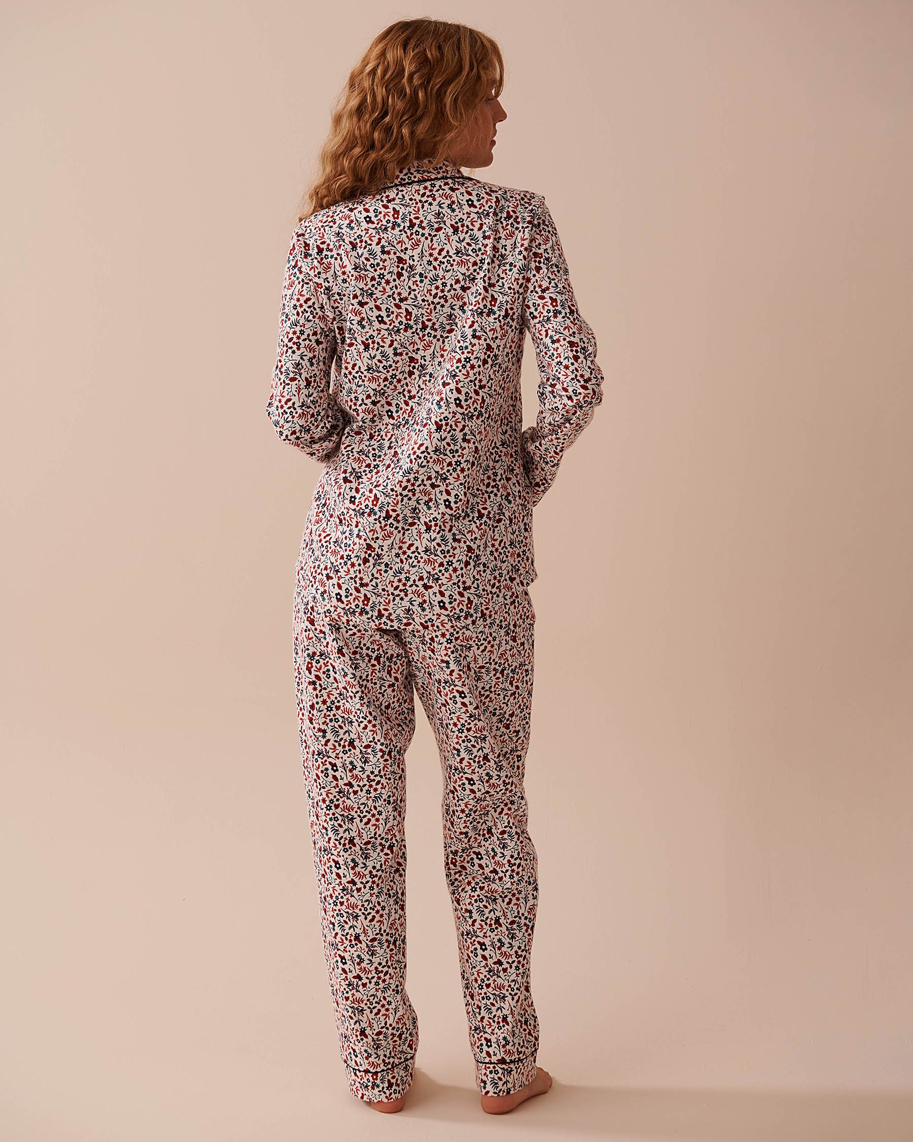 LA VIE EN ROSE Winter Flowers Print Flannel PJ Set Red & Blue Winter Flowers 40400073 - View2