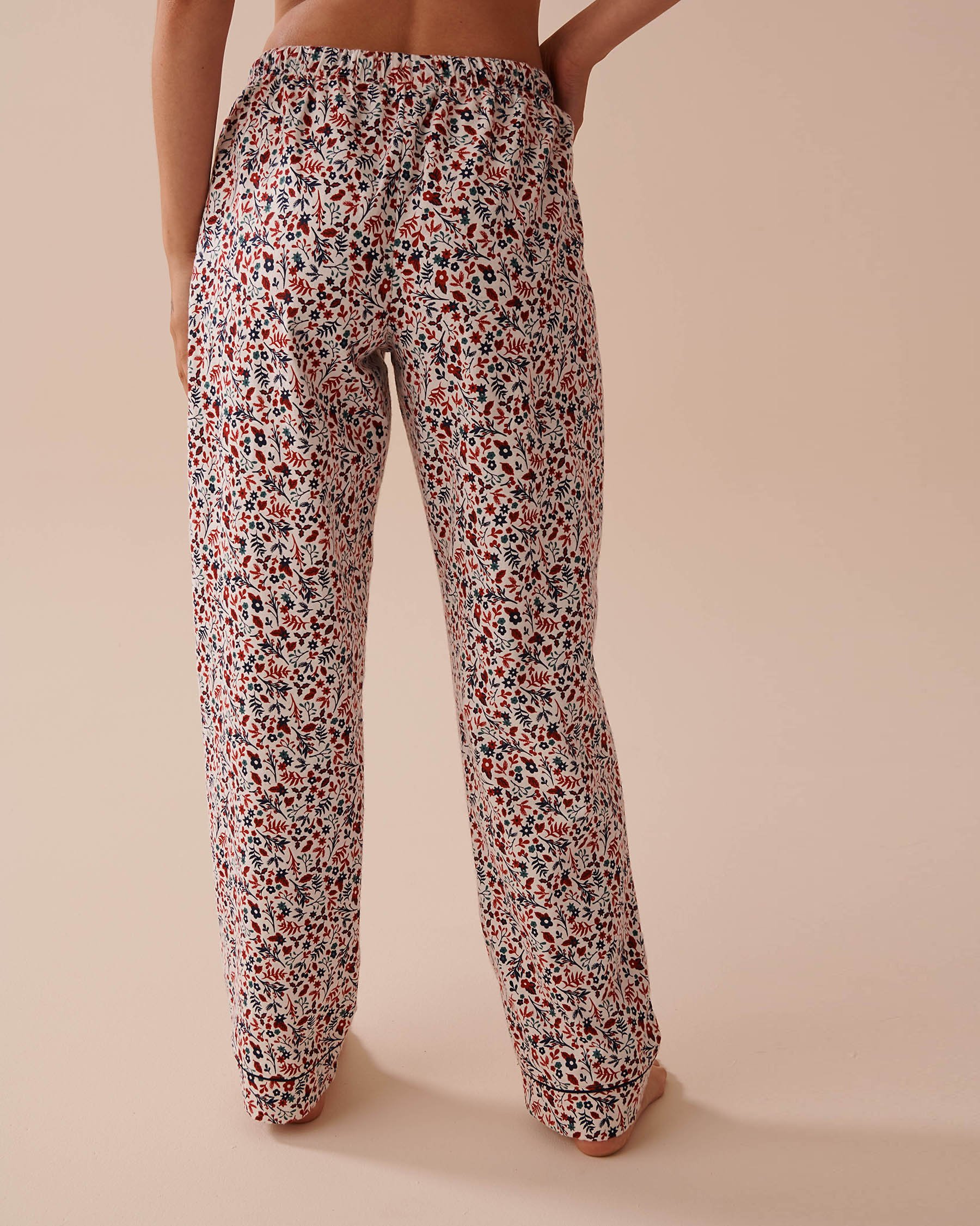 LA VIE EN ROSE Winter Flowers Print Flannel PJ Set Red & Blue Winter Flowers 40400073 - View6