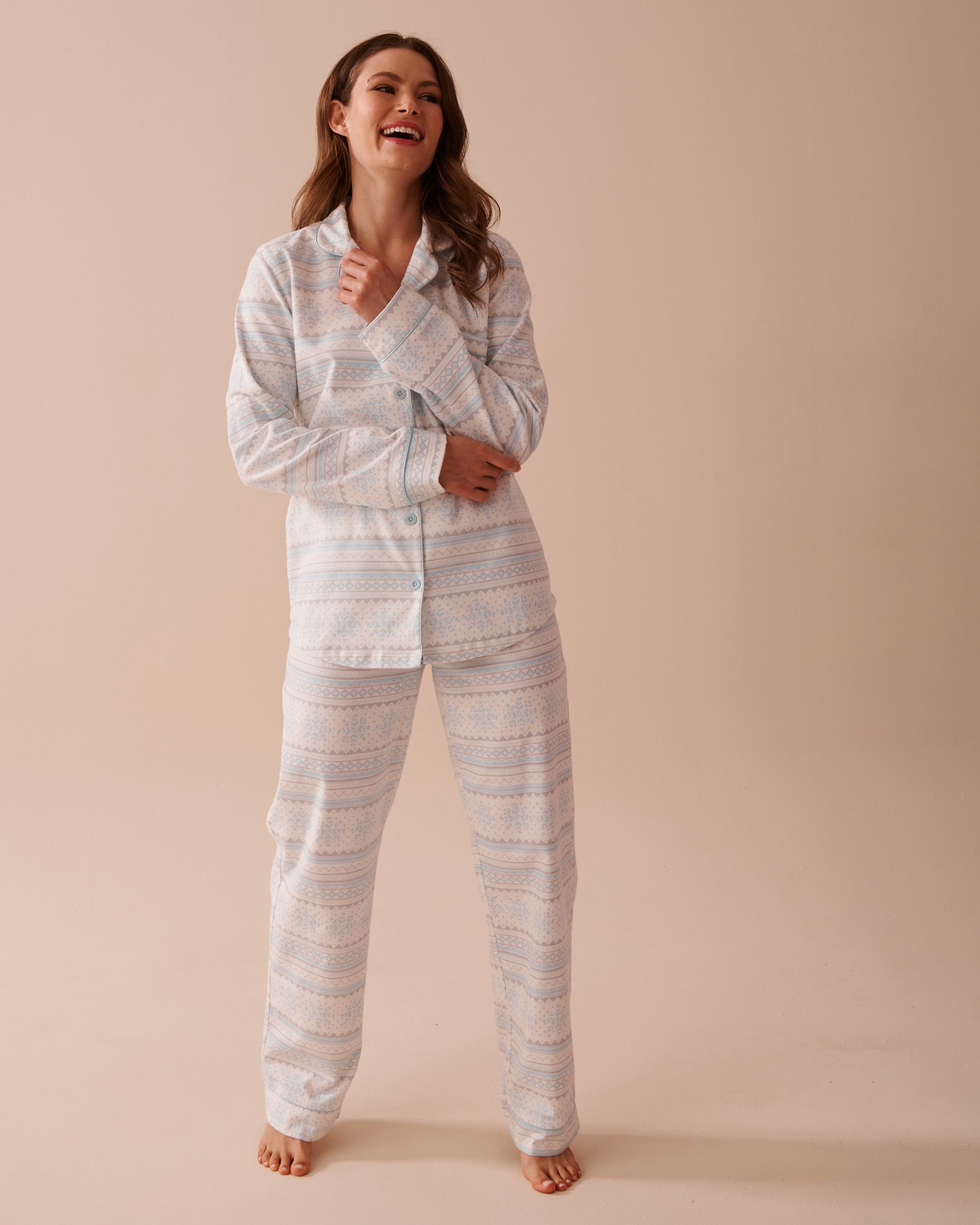 LA VIE EN ROSE Blue Fair Isle Print Flannel PJ Set Light Blue Fair Isle Print 40400073 - View5