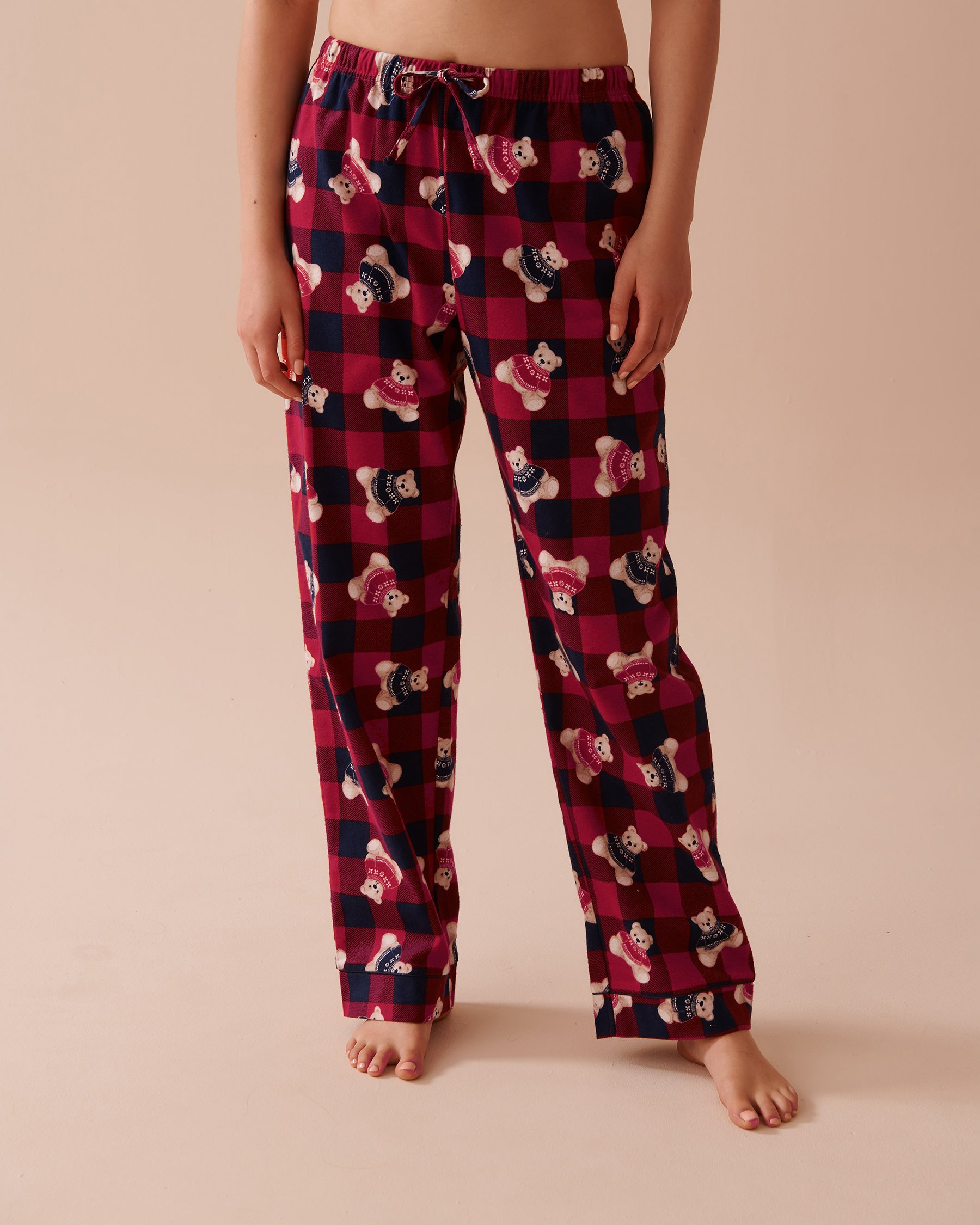 LA VIE EN ROSE Teddy Bear Print Flannel PJ Set Teddy Bear/Blue & Red Plaid 40400073 - View9