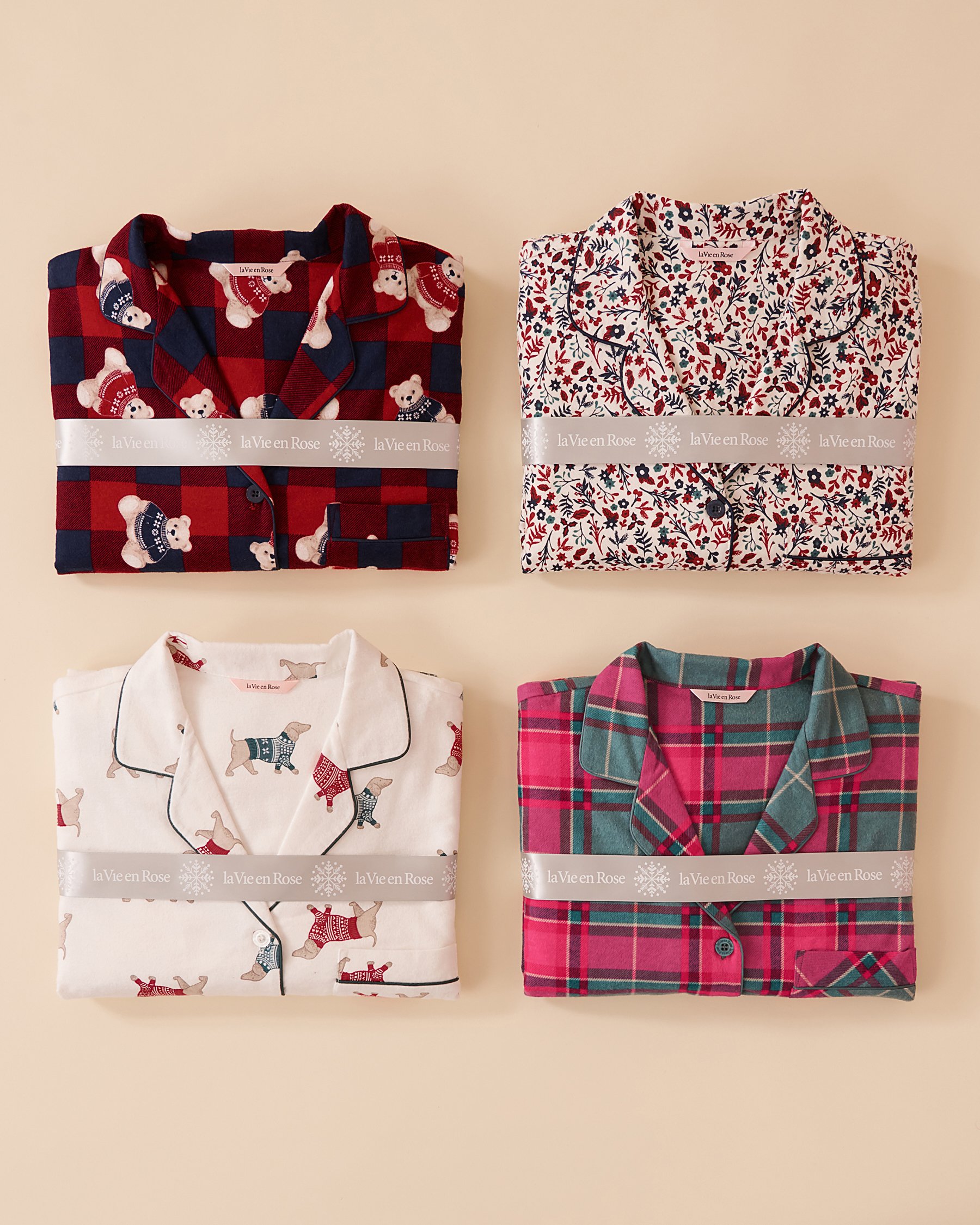 LA VIE EN ROSE Red Plaid Flannel PJ Set Red & Blue Plaid 40400073 - View3