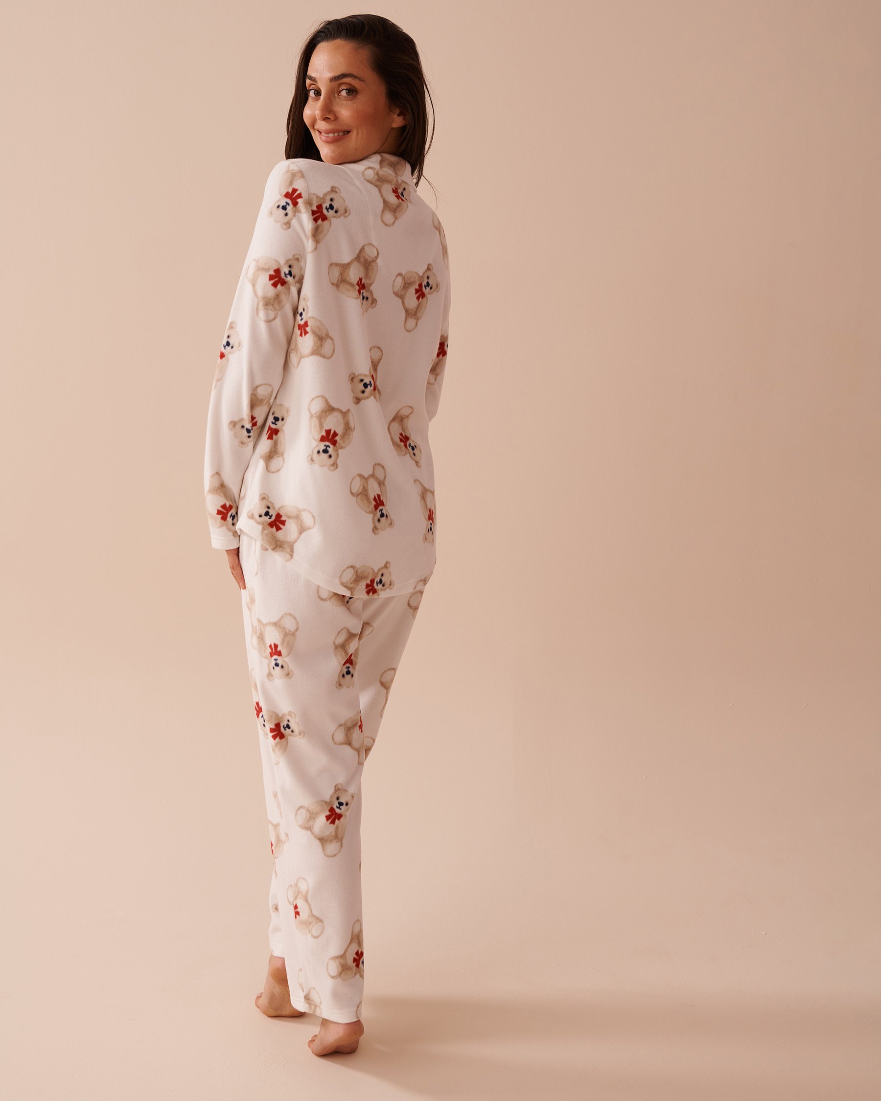 LA VIE EN ROSE Ensemble pyjama en micropolaire imprimé ourson Ourson/Blanc neige 40400074 - View2