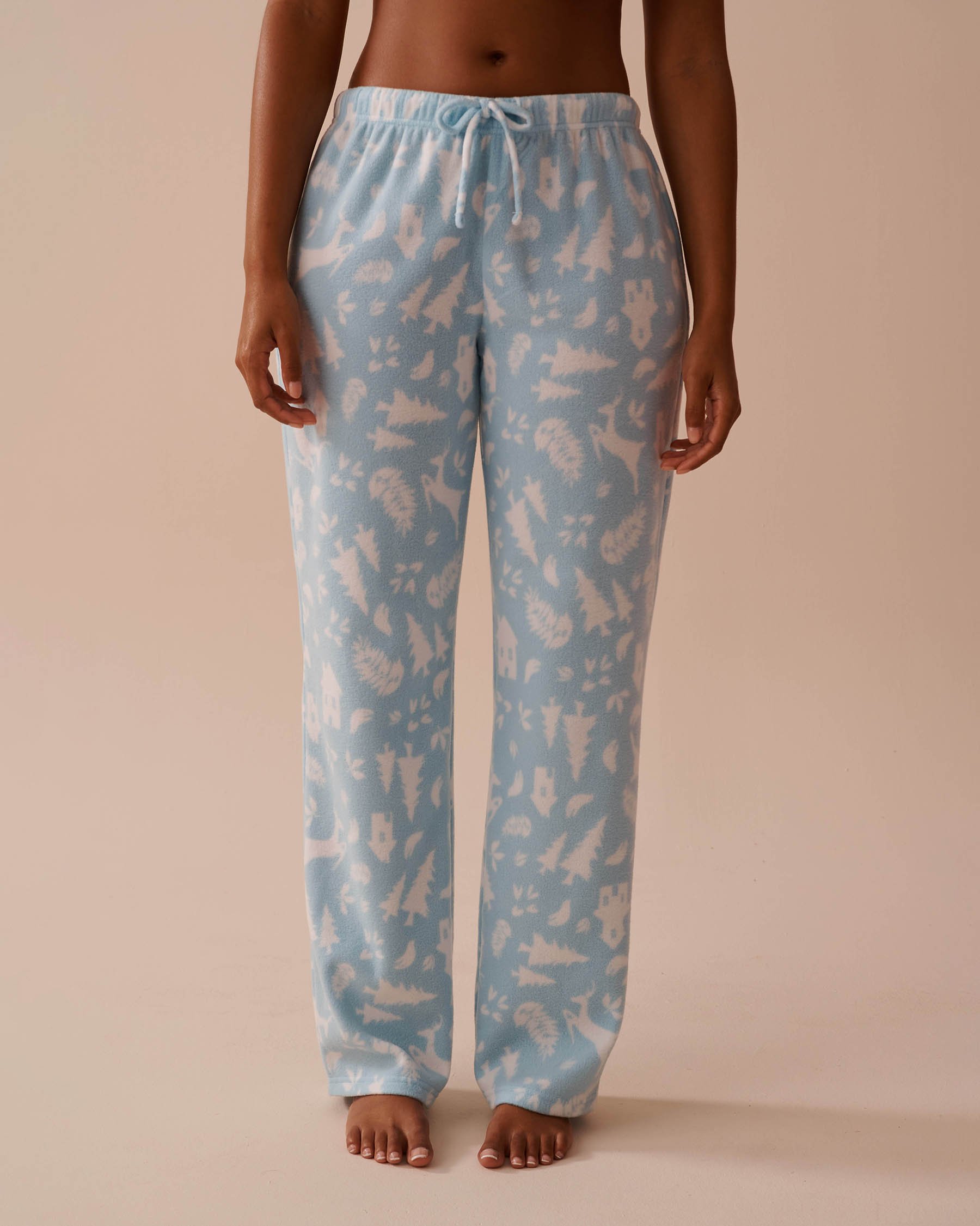 LA VIE EN ROSE Winter Print Micropolar PJ Set Blue Forest 40400074 - View5