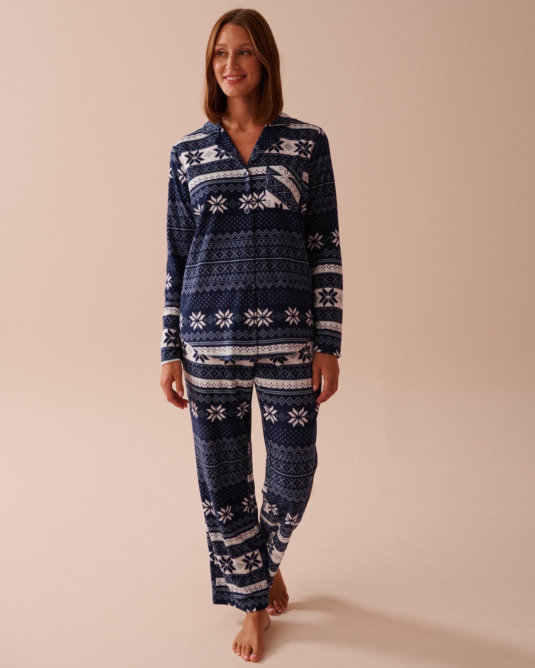 LA VIE EN ROSE Blue Fair Isle Print Micropolar PJ Set Navy Blue Fair Isle Print 40400074 - View4