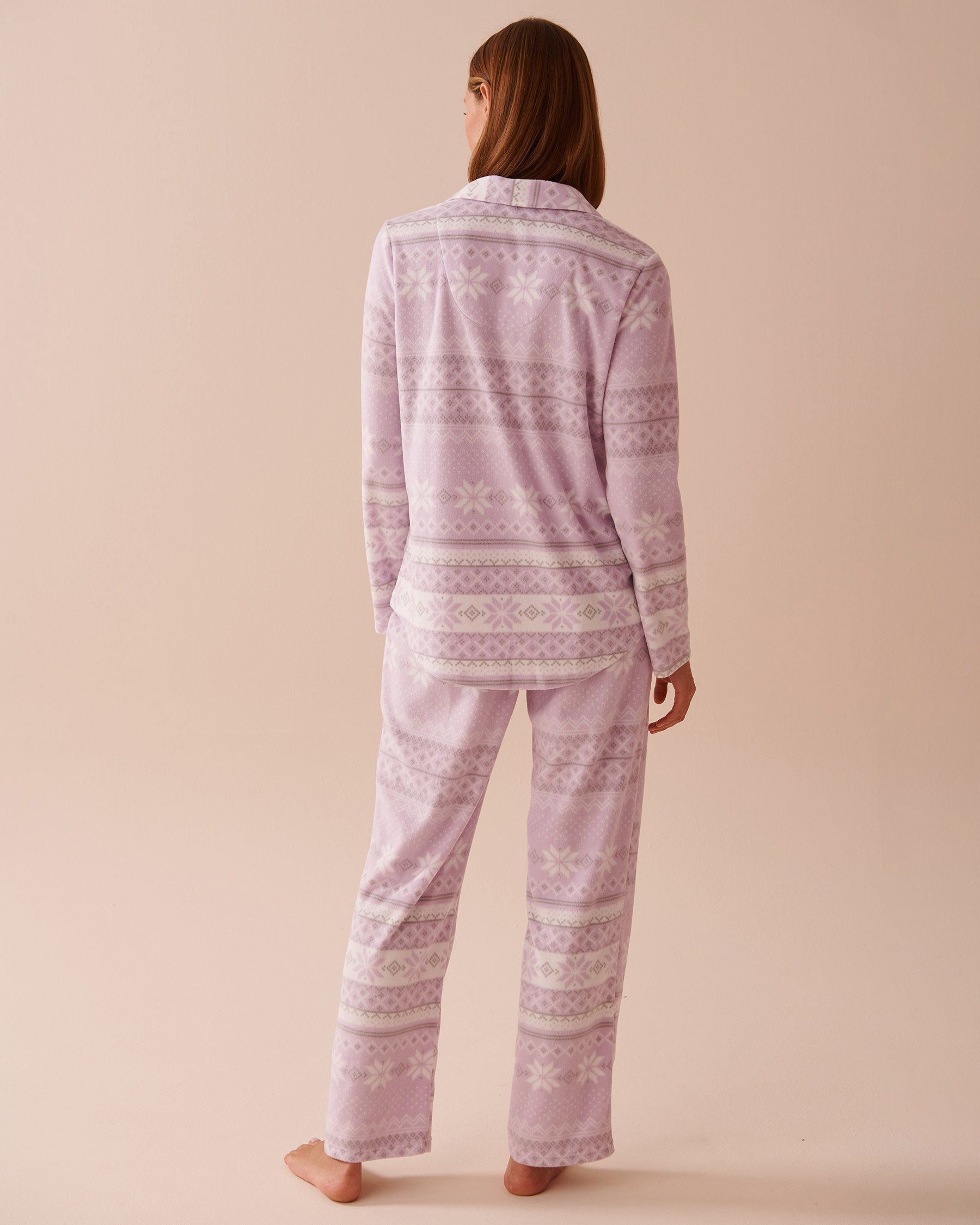 LA VIE EN ROSE Lilac Fair Isle Print Micropolar PJ Set Lilac Fair Isle Print 40400074 - View2
