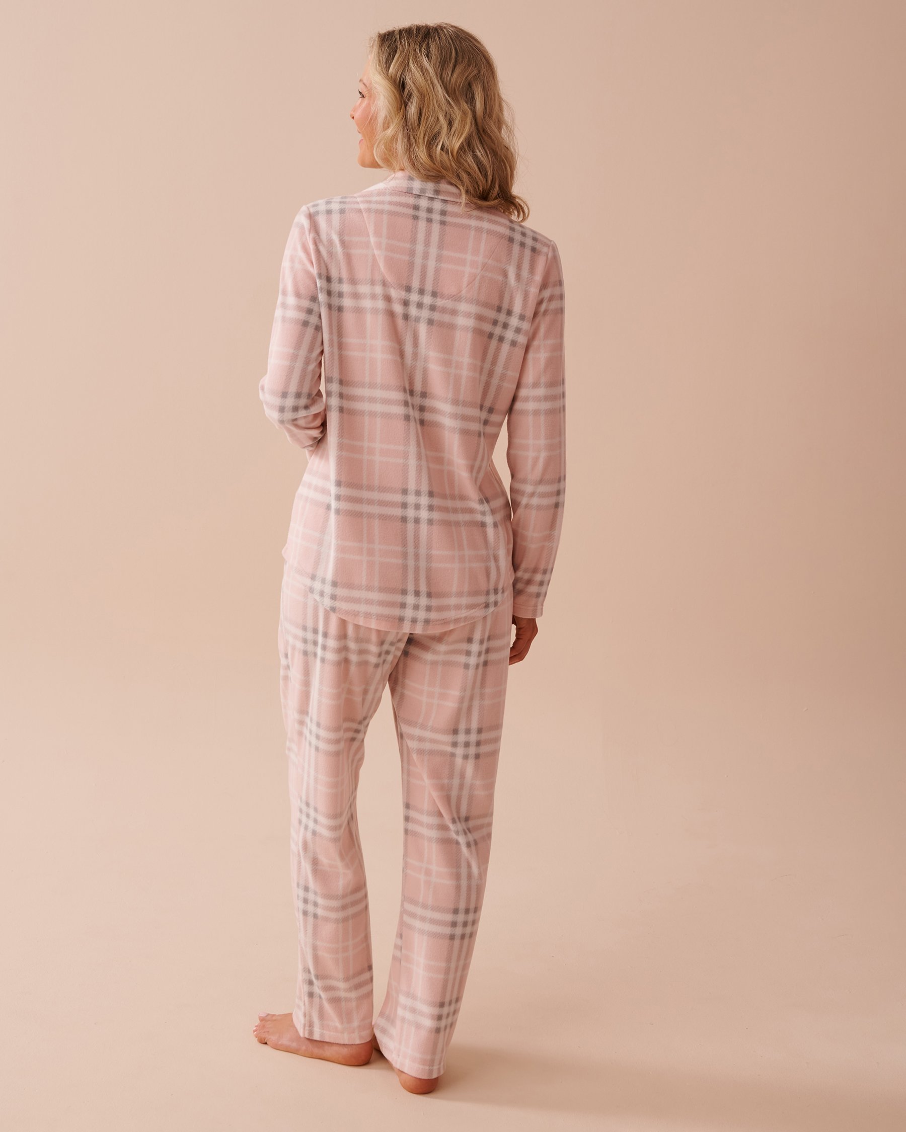 LA VIE EN ROSE Pink Plaid Micropolar PJ Set Fairy Pink Plaid 40400074 - View2