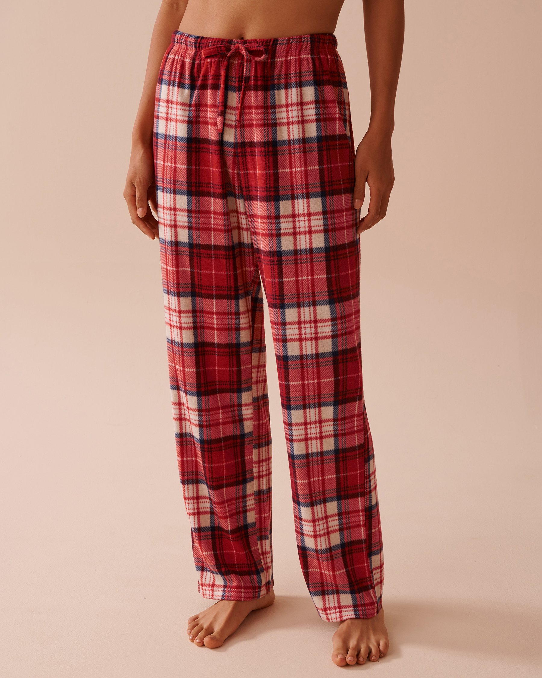LA VIE EN ROSE Red Plaid Micropolar PJ Set Red & Beige Plaid 40400074 - View5