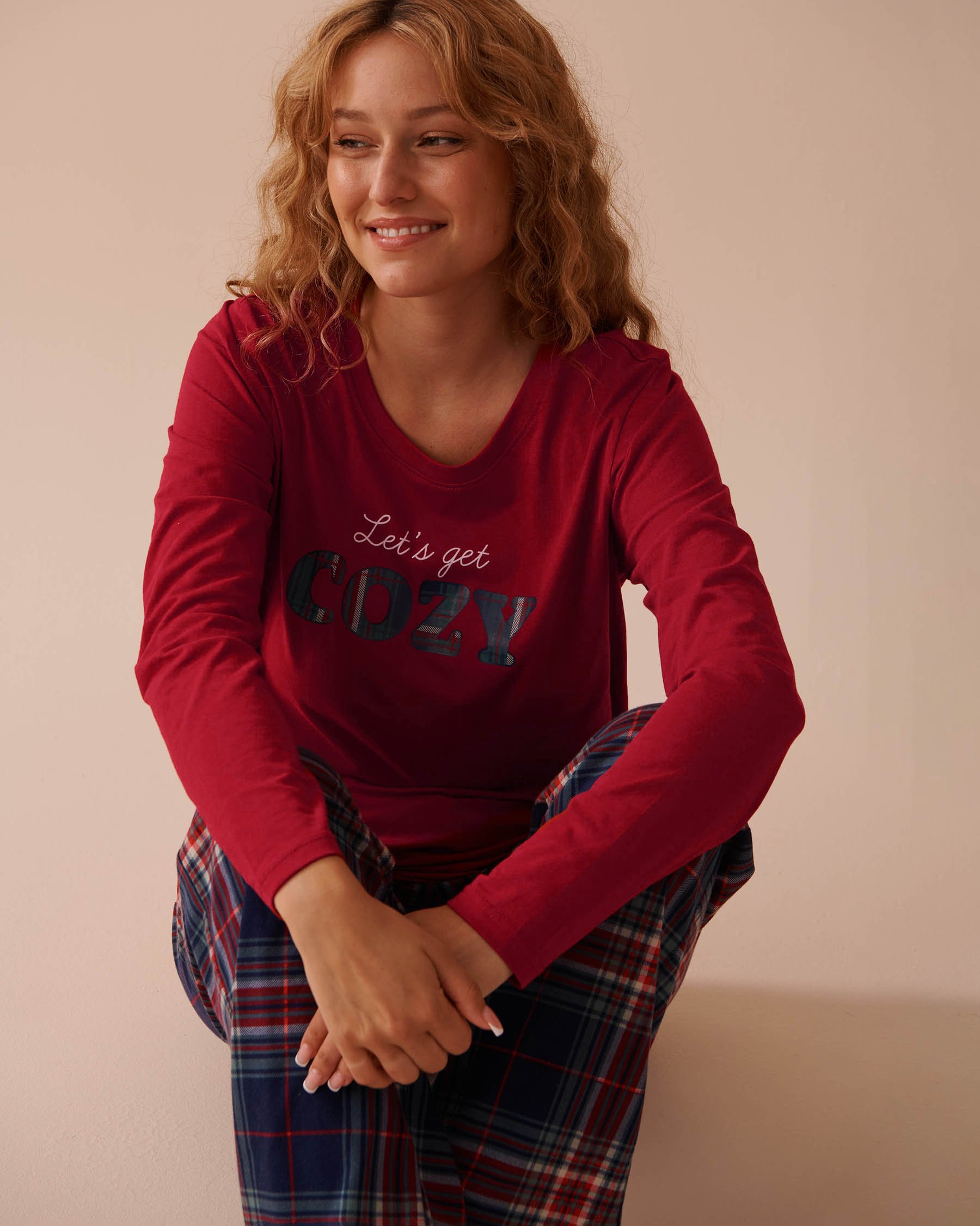 LA VIE EN ROSE Blue Plaid Cotton PJ Set Evening Blue Plaid 40400075 - View4