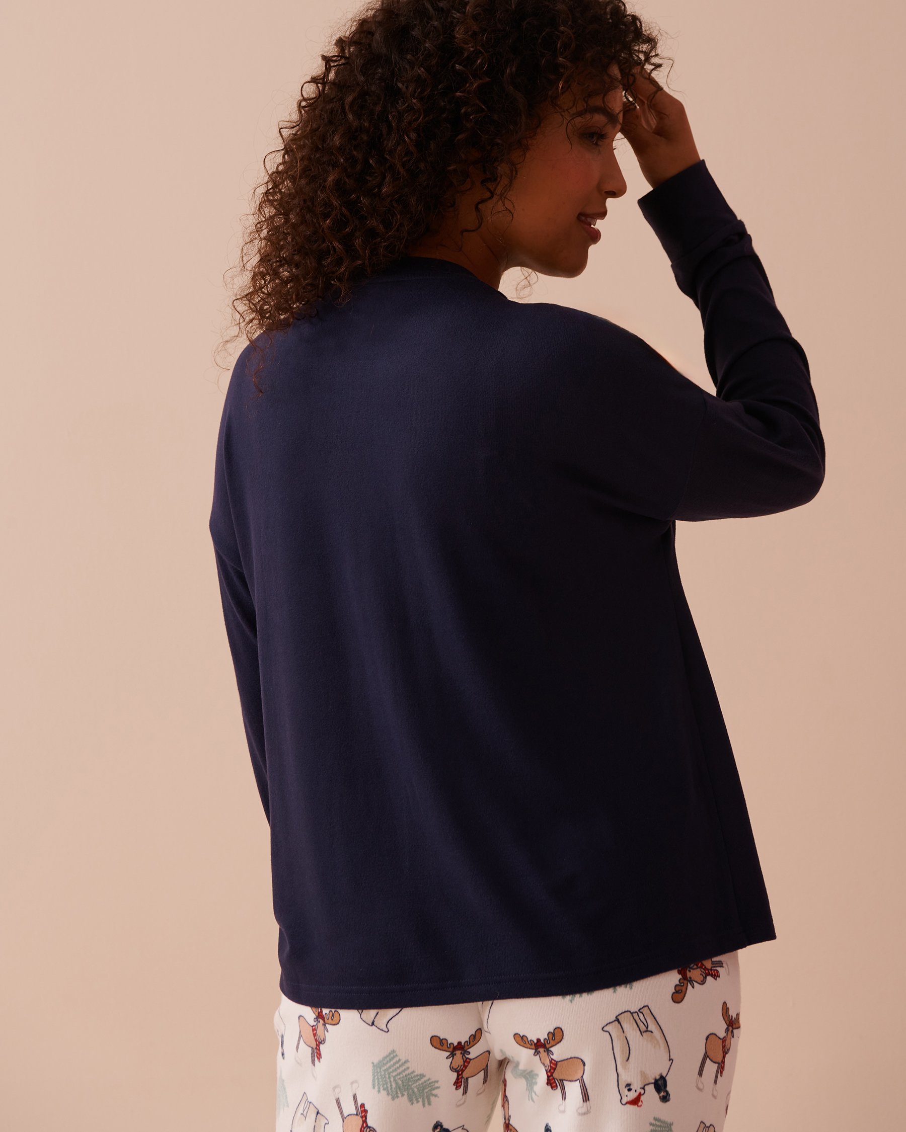 LA VIE EN ROSE Animal Print Recycled Fibers Long Sleeve Shirt Evening Blue 40100665 - View3