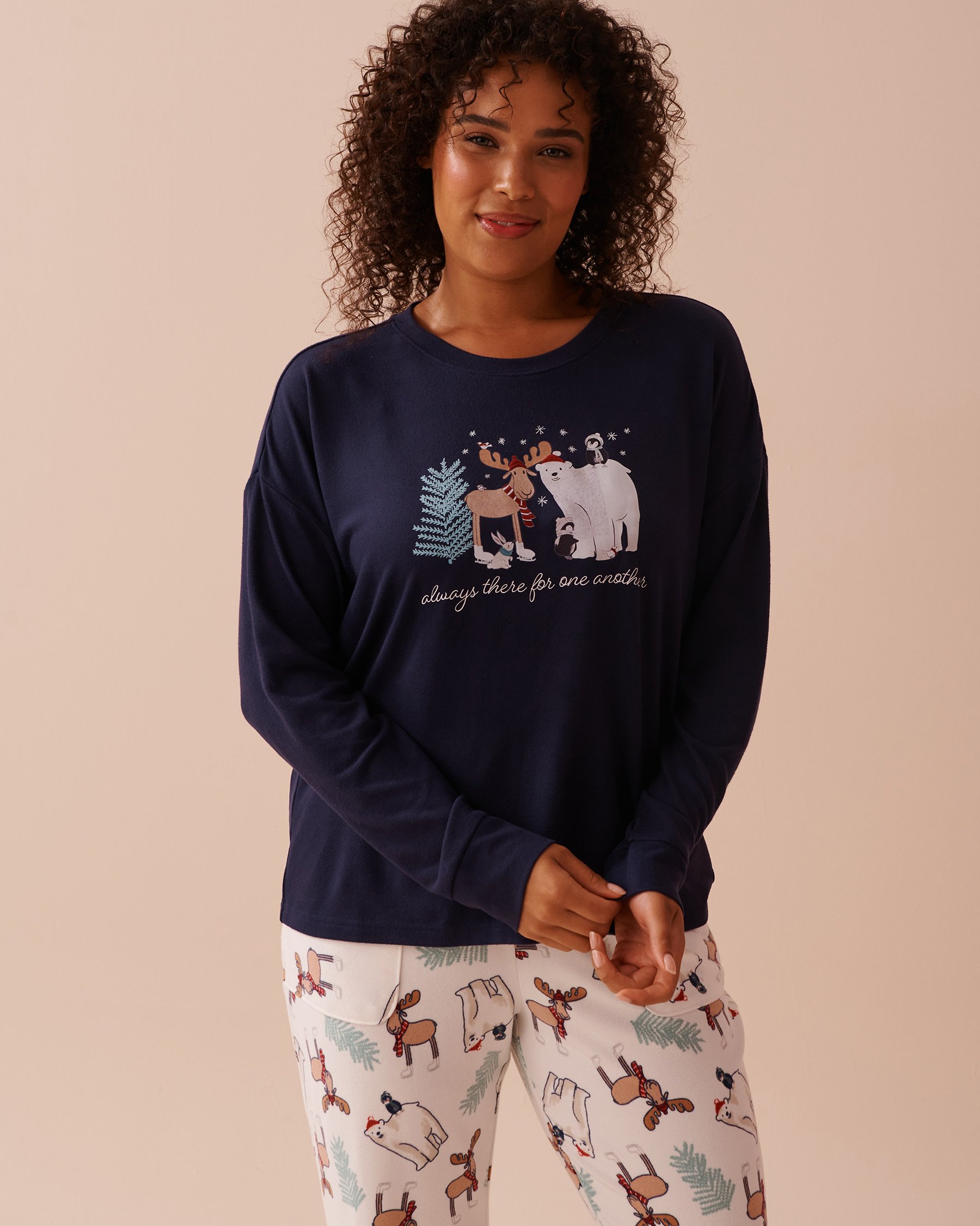 LA VIE EN ROSE Animal Print Recycled Fibers Long Sleeve Shirt Evening Blue 40100665 - View4