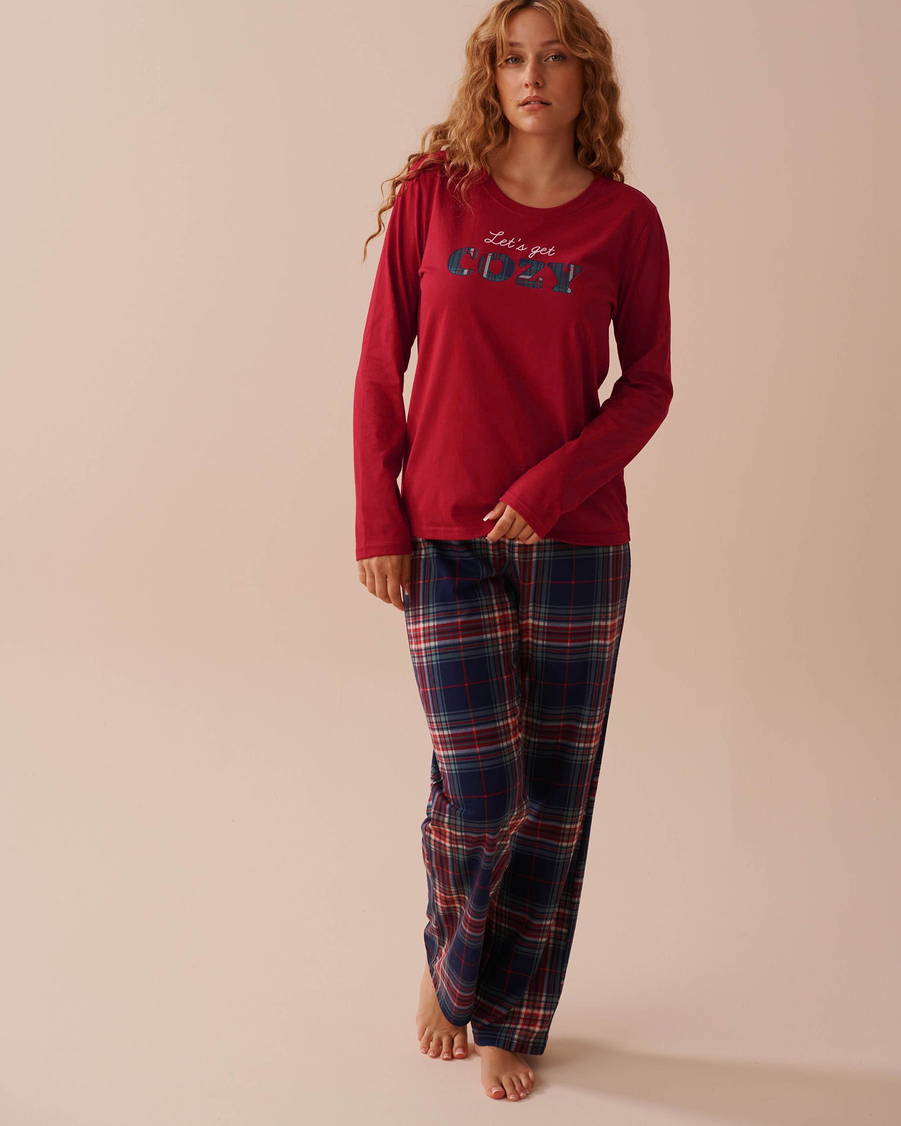 LA VIE EN ROSE Blue Plaid Cotton PJ Set Evening Blue Plaid 40400075 - View1